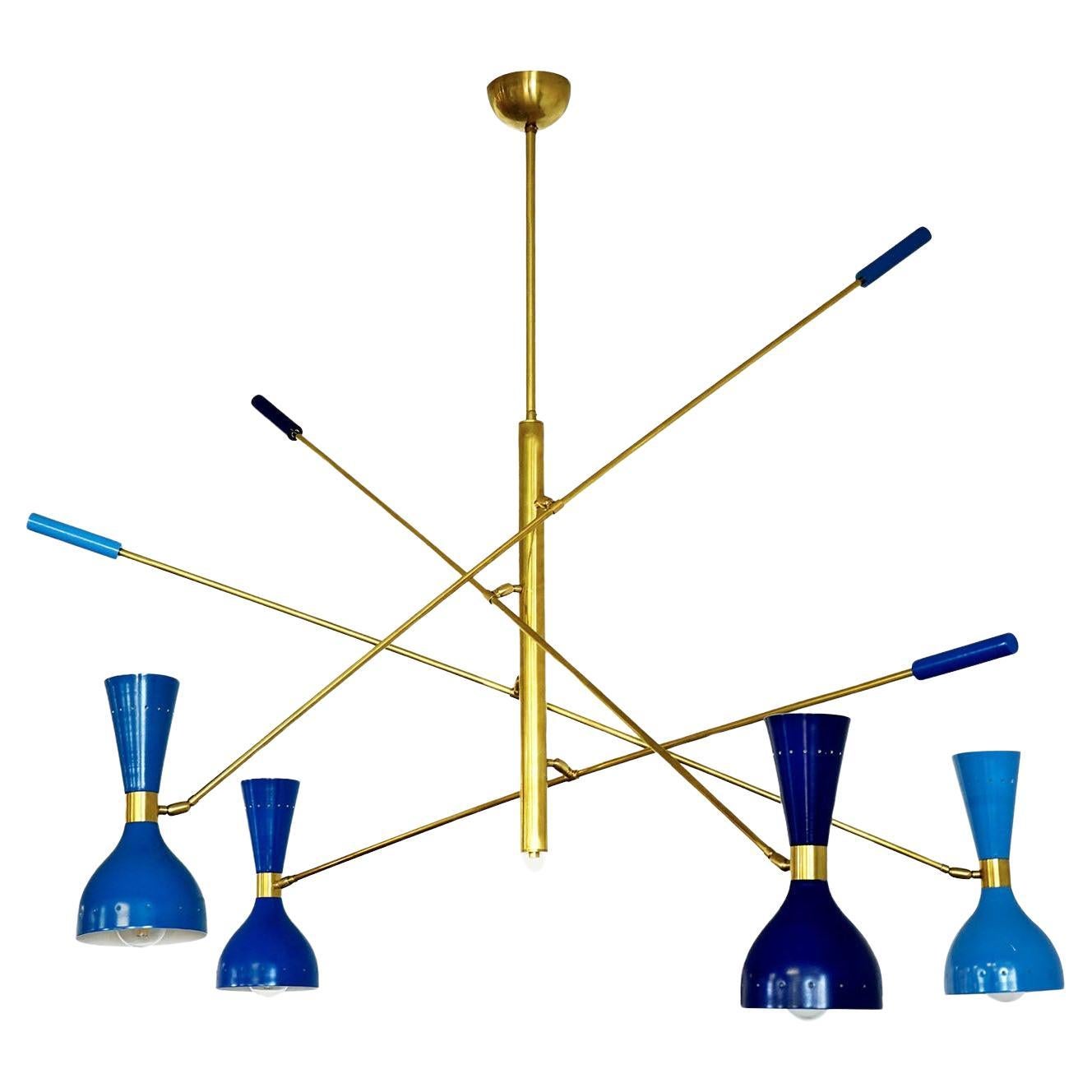 Contrappeso Chandelier, 4 hues of blue "Quadriennale" For Sale