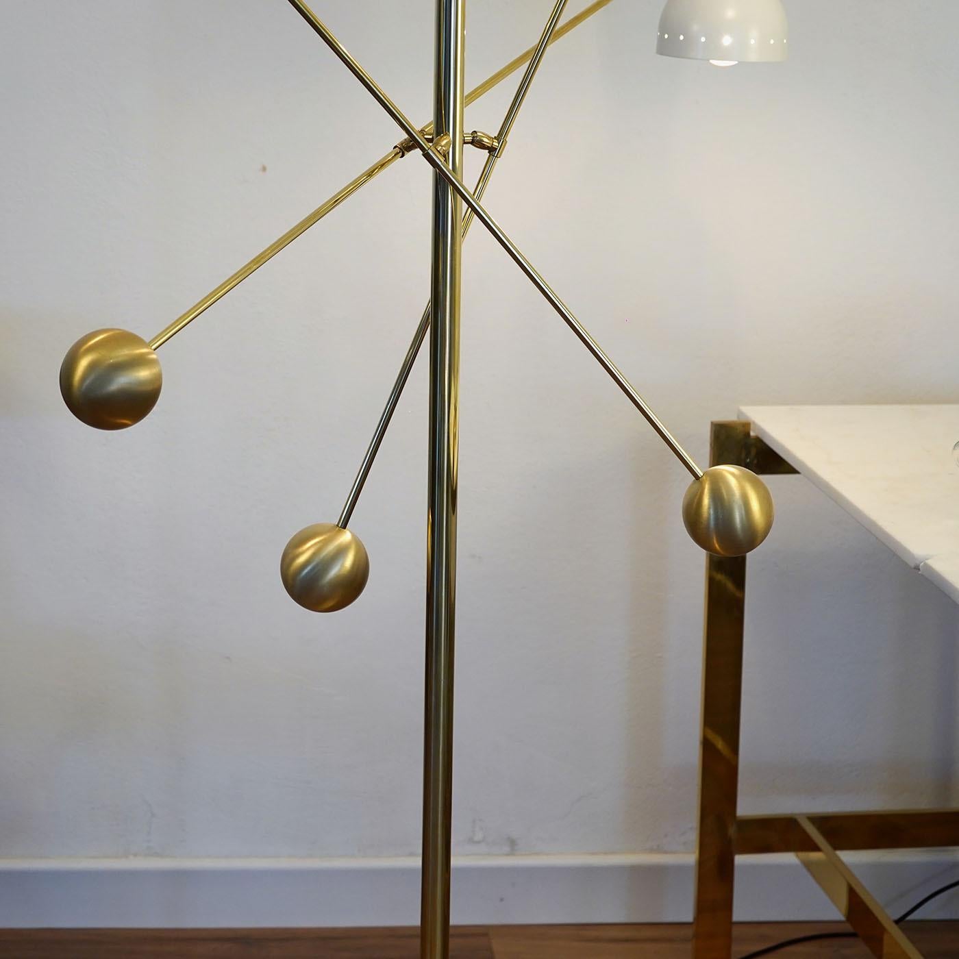 Italian Contrappeso Terra Brass Three-Arm Floor Lamp by Silvio Piattelli For Sale