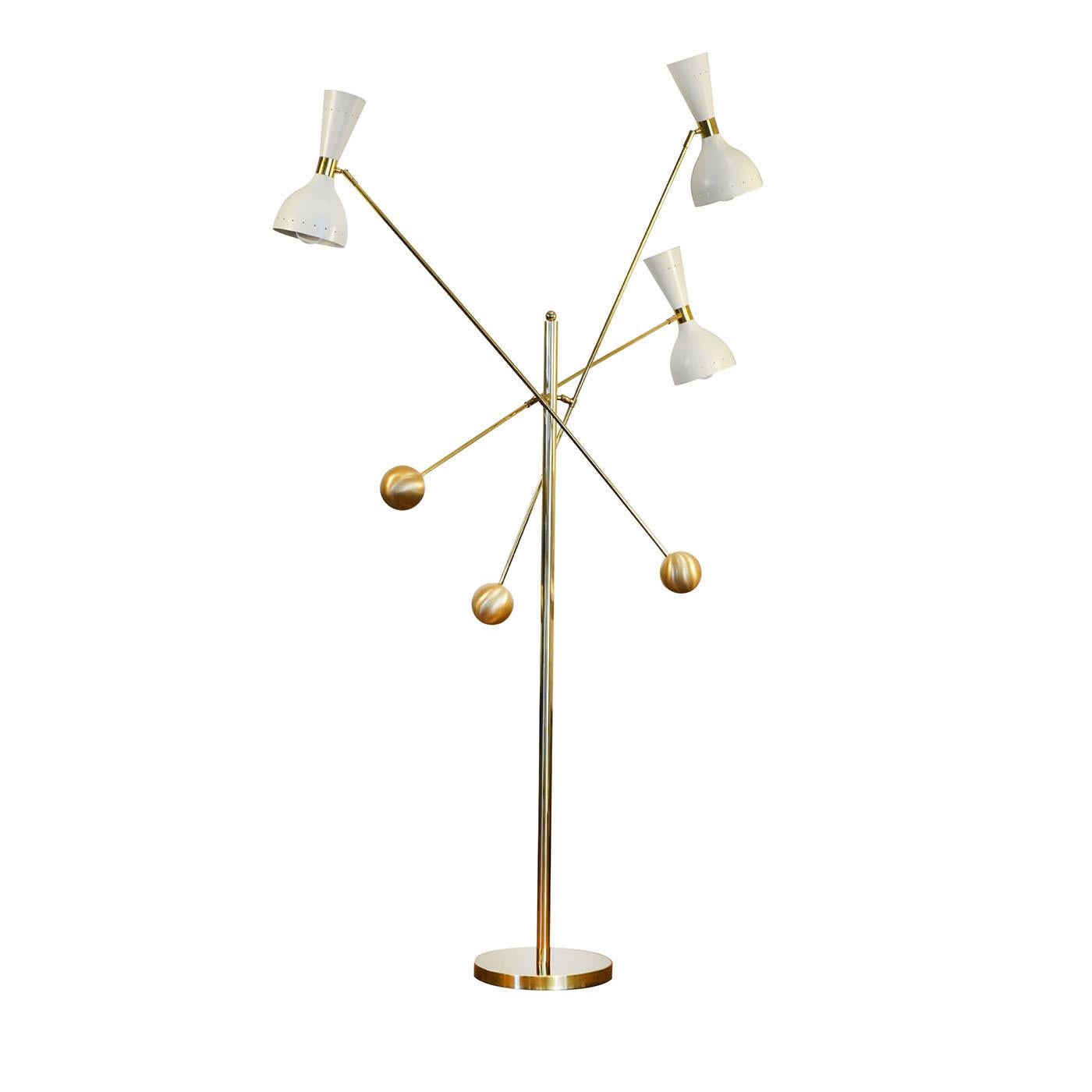 Contrappeso Terra Brass Three-Arm Floor Lamp by Silvio Piattelli For Sale 2
