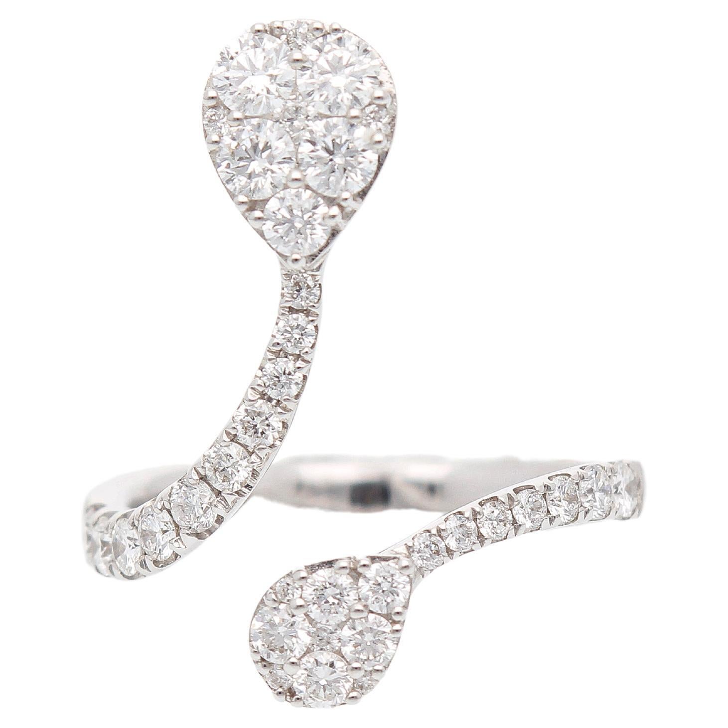 Contrariè Ring with Brilliant Cut Diamonds 1.10 Ct. 18 Kt White Gold For Sale