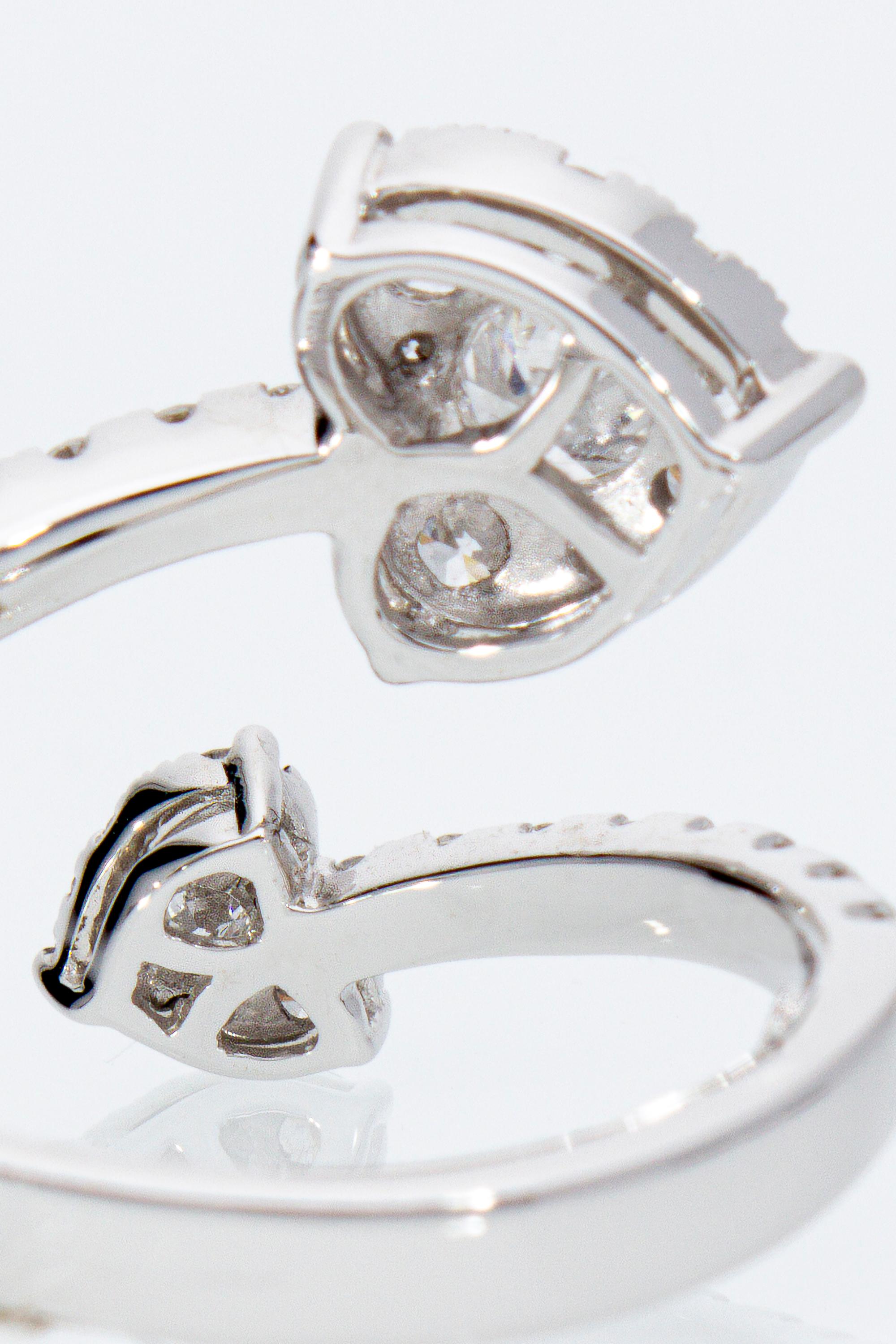 Contrarié Ring with Hearts with Ct 1.08 of Diamonds, 18 Kt White Gold For Sale 4