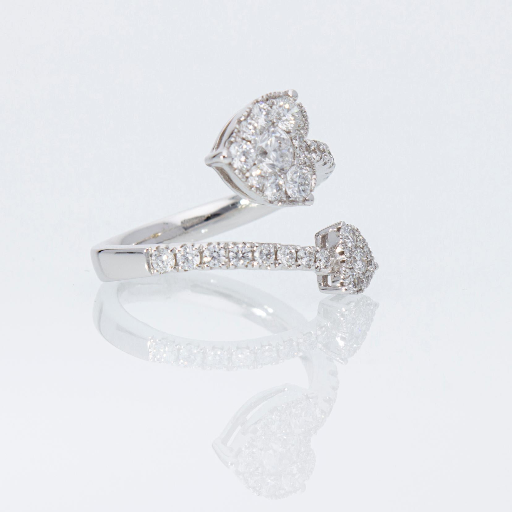 Contrarié Ring with Hearts with Ct 1.08 of Diamonds, 18 Kt White Gold For Sale 9