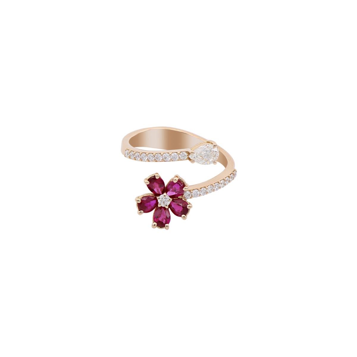 For Sale:  Contrariè Ruby Flower Open-Top Diamond Fashion Ring 2