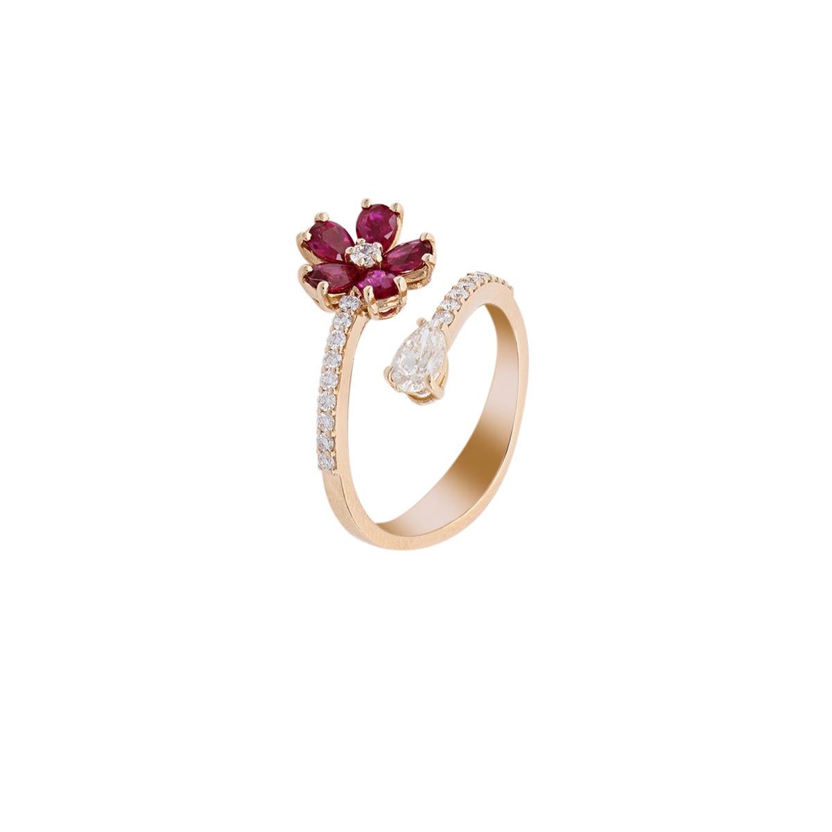 For Sale:  Contrariè Ruby Flower Open-Top Diamond Fashion Ring 3