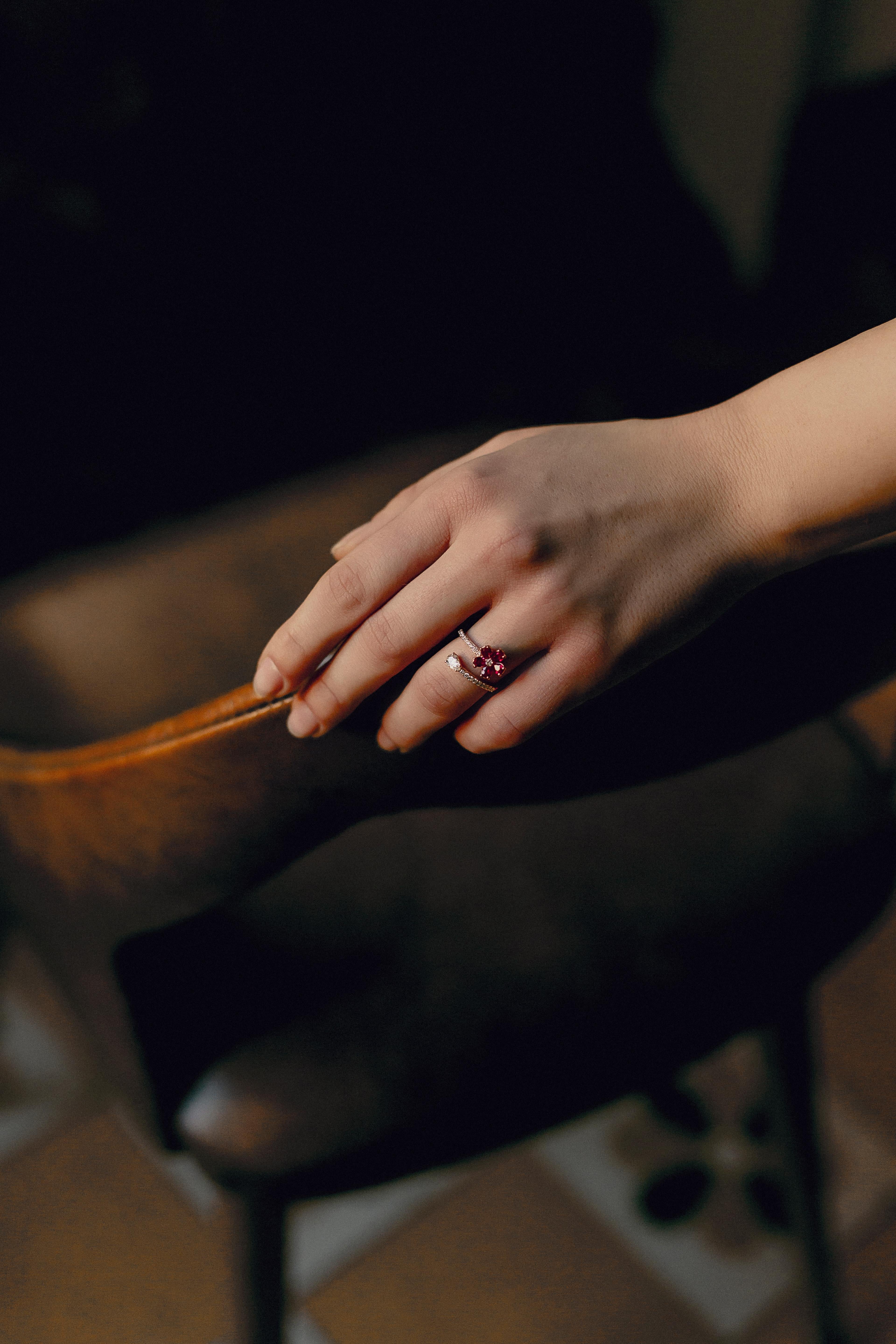 For Sale:  Contrariè Ruby Flower Open-Top Diamond Fashion Ring 6