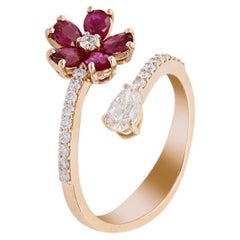 Contrariè Ruby Flower Open-Top Diamond Fashion Ring