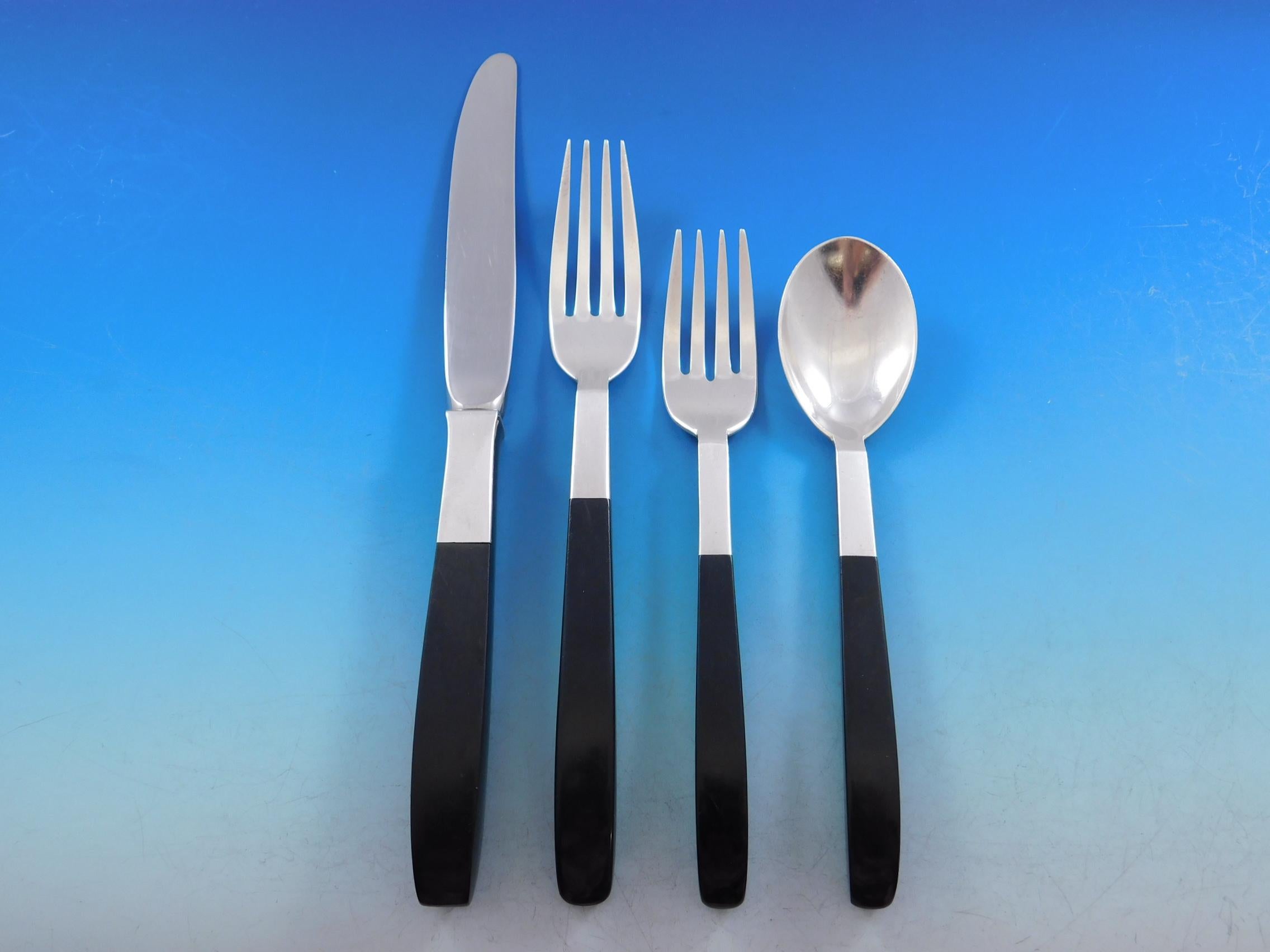 Contrast by Lunt Sterling Silver Flatware Set Service Mid-Century Modern 60 Pcs In Excellent Condition In Big Bend, WI