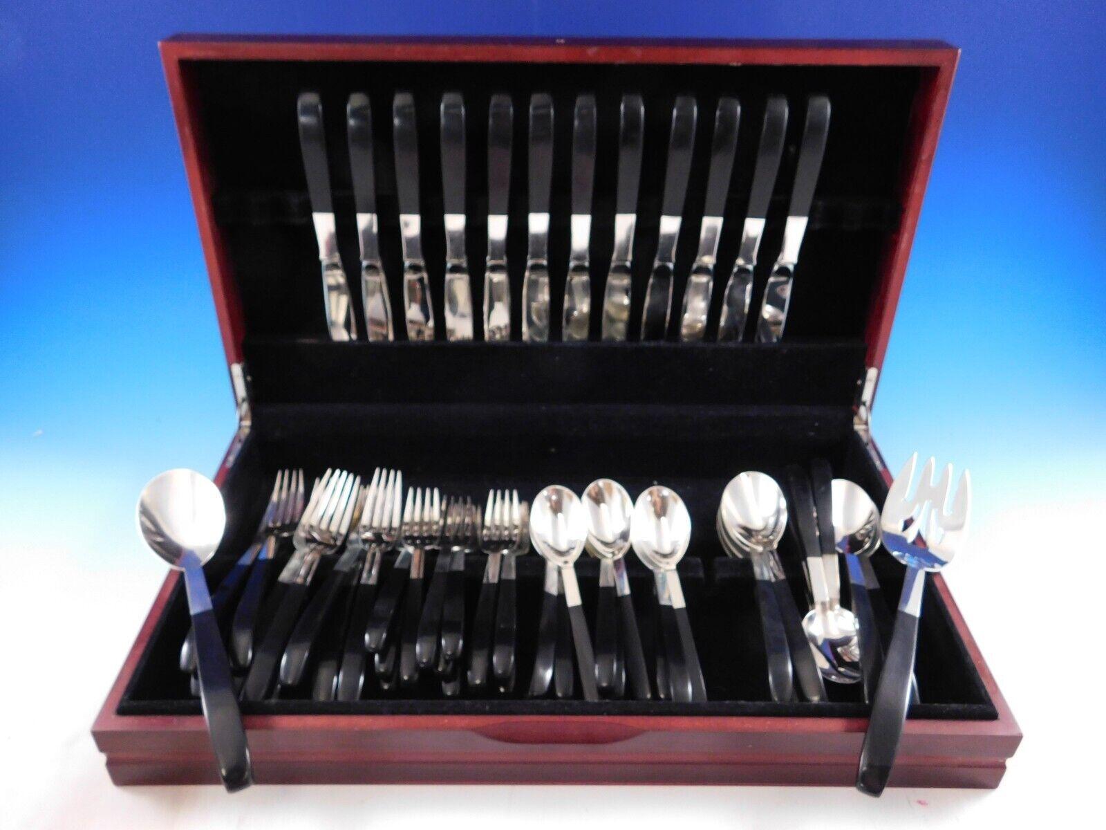 Mid-Century Modern CONTRAST BY LUNT sterling silver with nylon handle Flatware set, designed by Nord Bowlen of Greenfeld, MA in 1956 - 62 pieces. This set includes:


12 Knives, 9 3/8