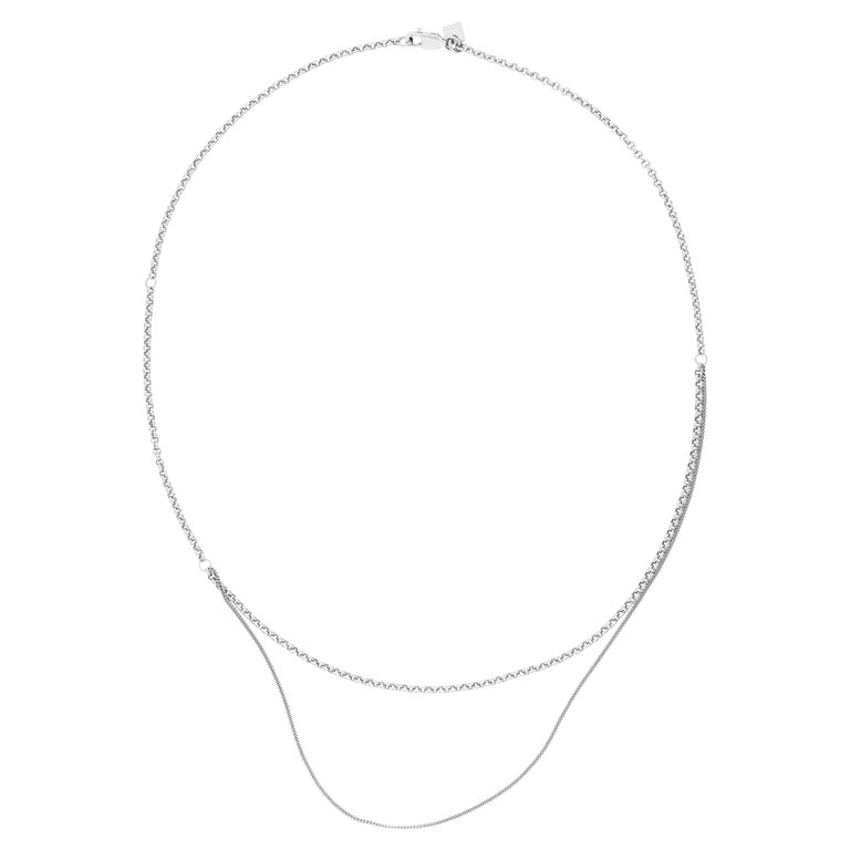 Contrast Chain Design Contrast Double Chain Necklace in Recycled Silver For Sale at 1stDibs