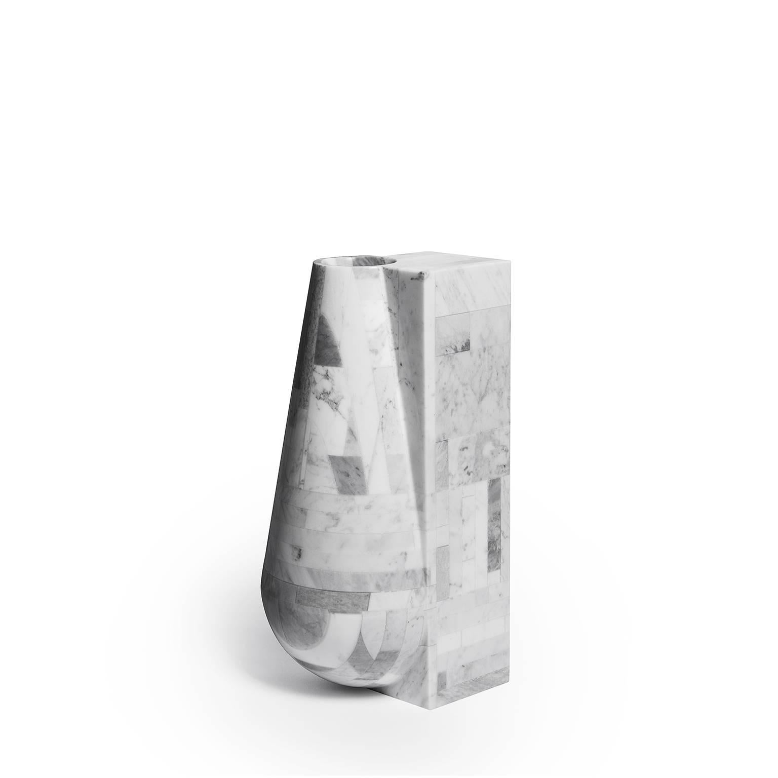 The idea comes up from the will to emphasise the contradictions of natural resource waste. Here the marble is recovered and assembled to make a 3D module. This module has been finished to highlight the contrast of the linear and geometric side with