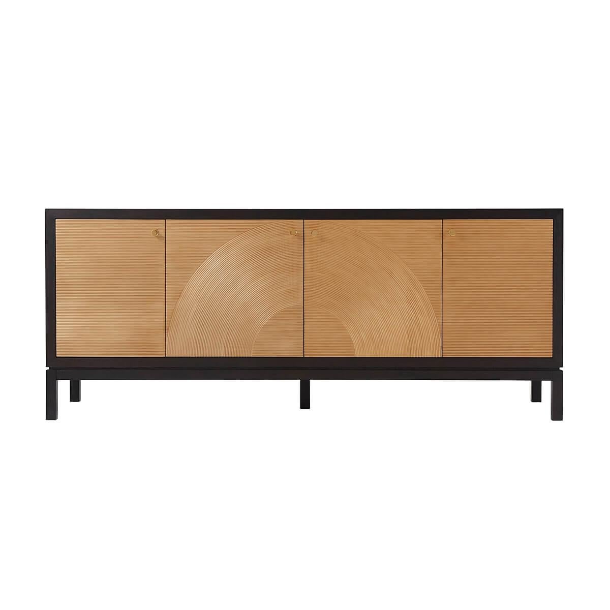 Bold contrasting frame and four doors, featuring brass handles and a triple-section interior fitted with adjustable shelves. With a nod to the inspired mid-century design of the 1960s.

Dimensions: 78