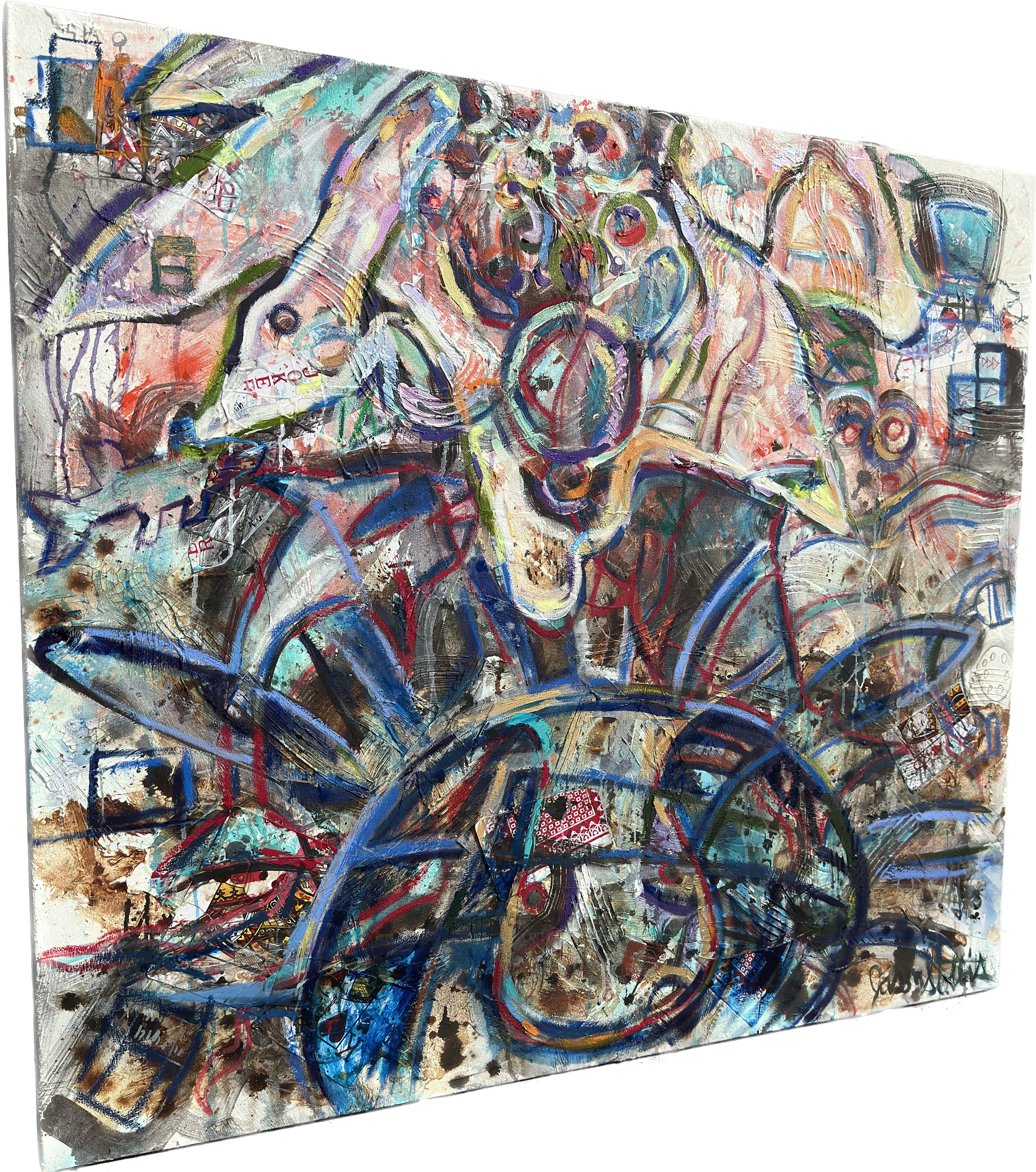 Une œuvre expressionniste abstraite audacieuse de l'artiste Jason Stallings. Cette peinture intitulée 