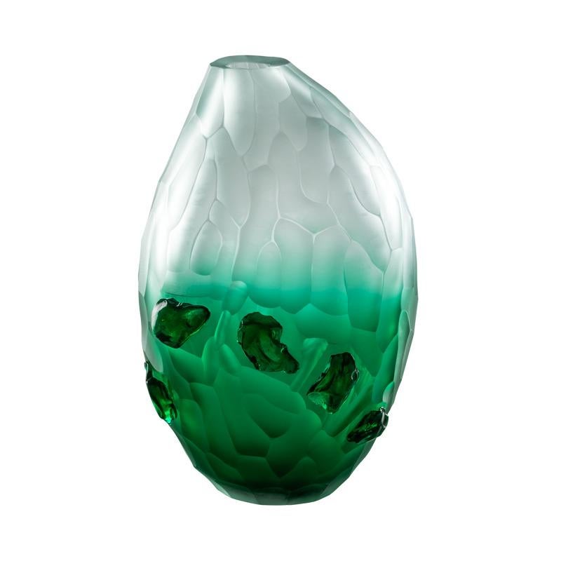 Contrasto Vase in Crystal and Mint Green Blown Glass by Michela Cattai