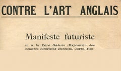 Contre l'Art Anglais Futurist Manifesto by F. T. Marinetti, Italy 1914