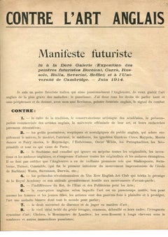 Contre l'Art Anglais Futurist Manifesto by F. T. Marinetti, Italy 1914