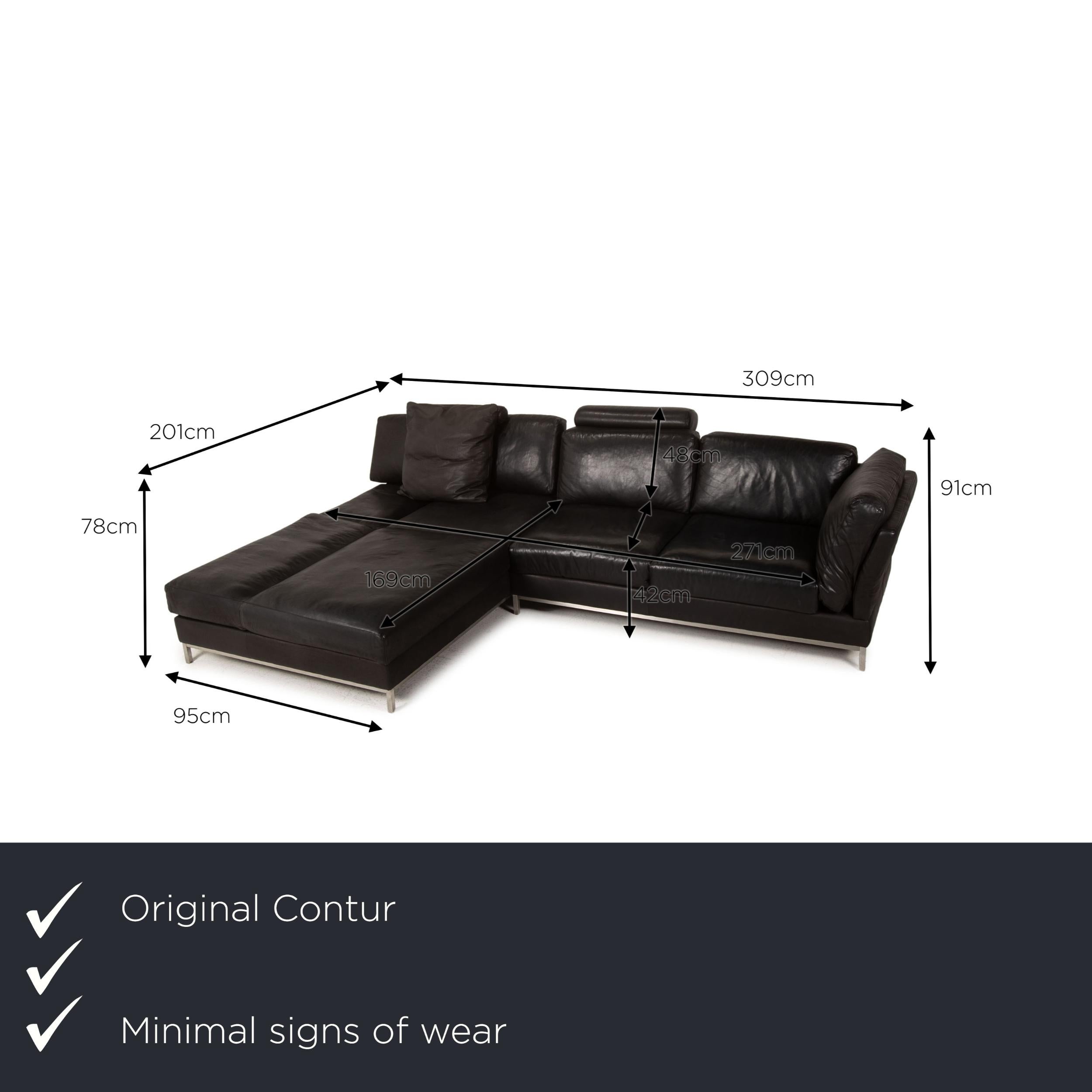 We present to you a Contur Semino leather sofa black corner sofa couch.


 Product measurements in centimeters:
 

Depth: 95
Width: 201
Height: 91
Seat height: 42
Rest height: 78
Seat depth: 271
Seat width: 271
Back height: 48.
 