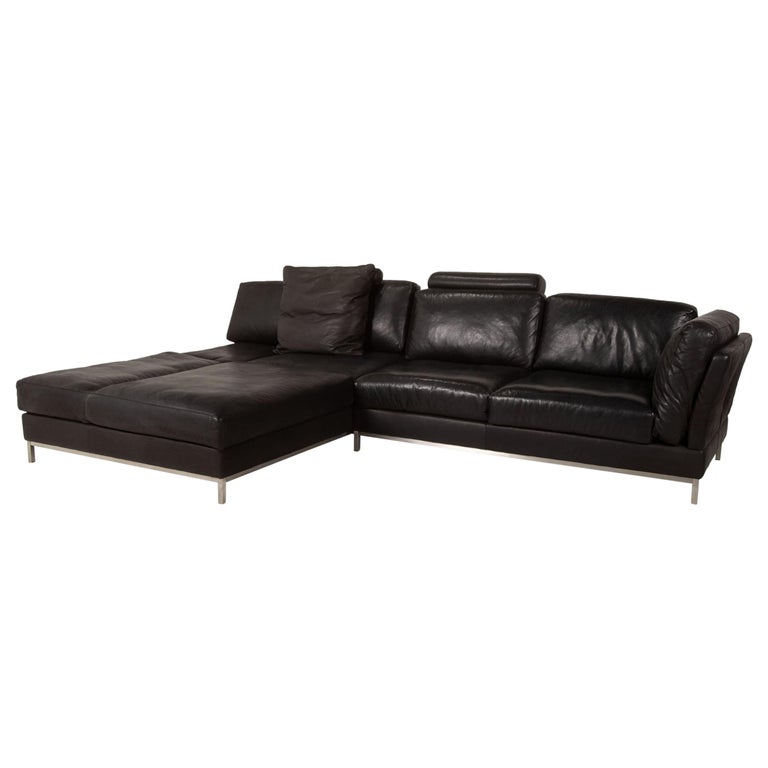 Contur Semino Leather Sofa Black Corner, Contemporary Leather Corner Sofas Uk