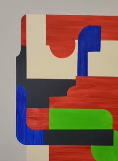 "Conundrum" Mixed-Media abstrait géométrique sur toile par Louis Shields, 2014.