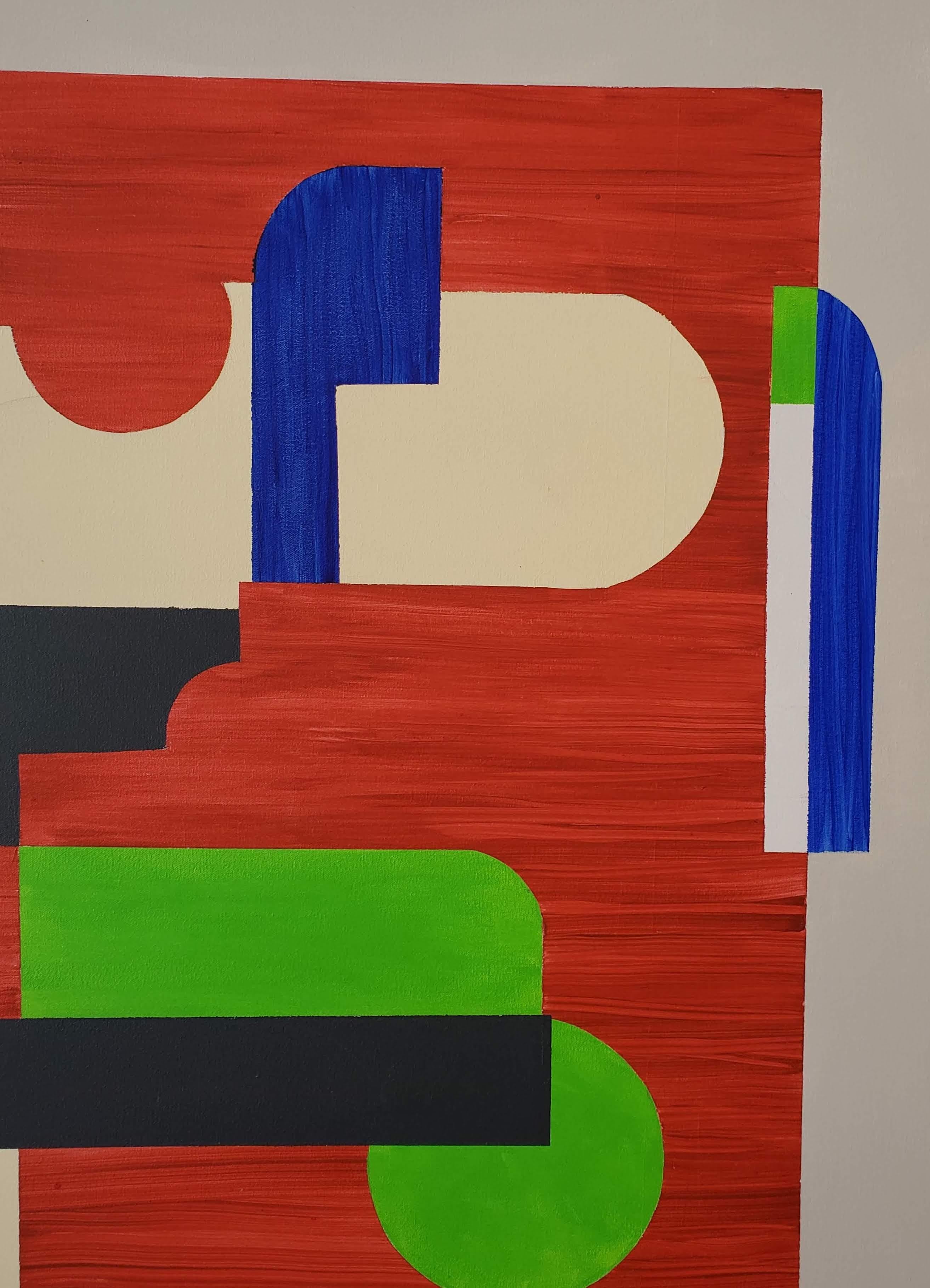 geometrisches abstraktes Mixed-Media-Gemälde 
