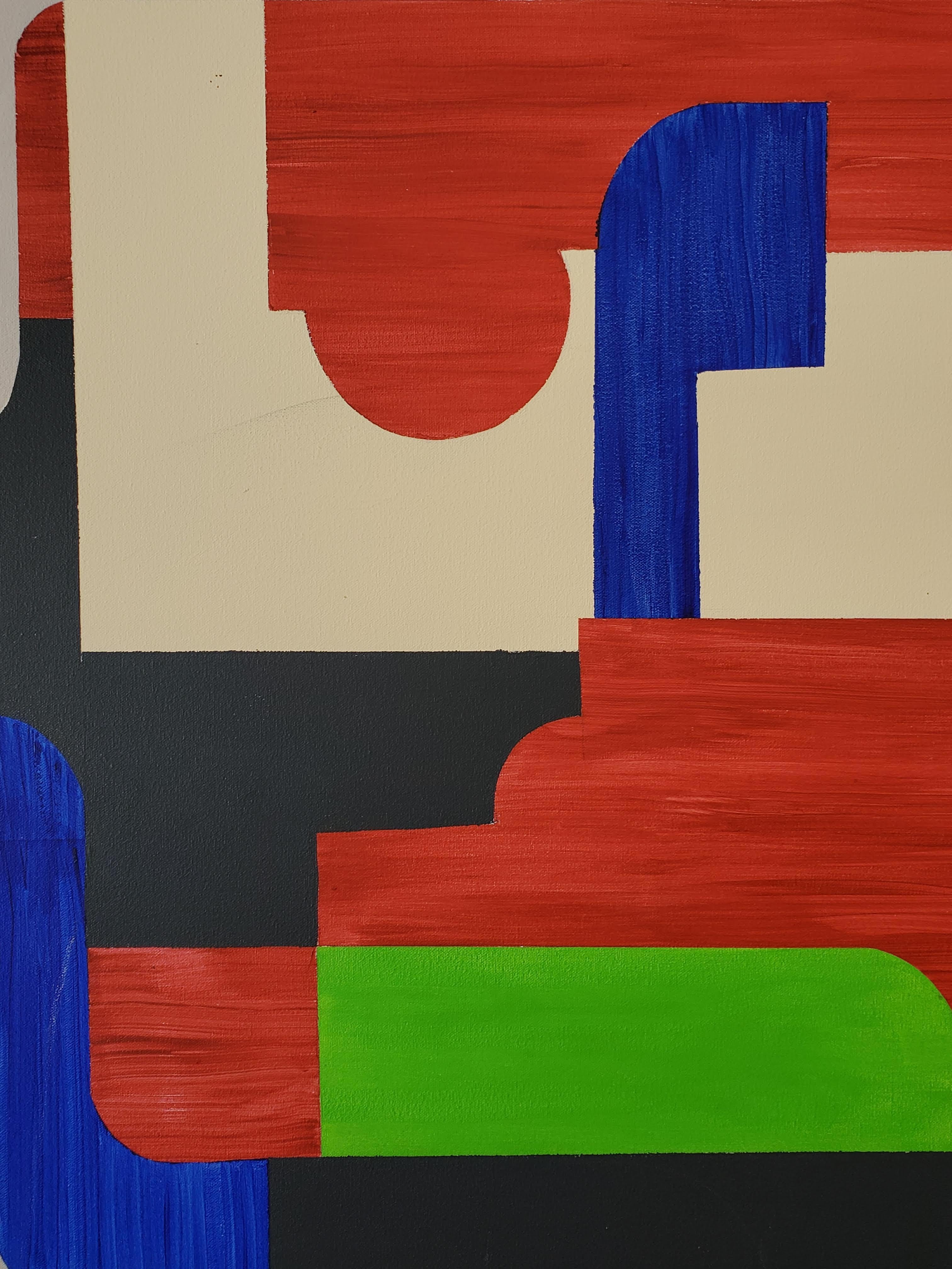 geometrisches abstraktes Mixed-Media-Gemälde 