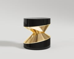 Linkage Side Table in Polished Bronze and Piano Black by Palena Furniture