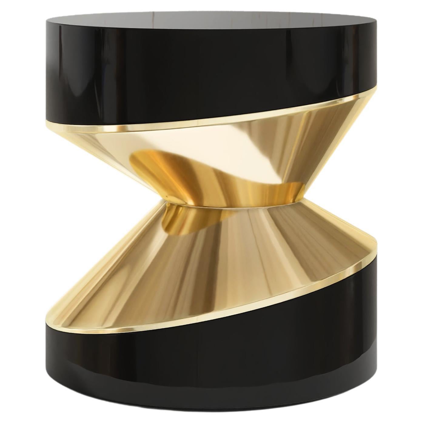 Linkage Side Table in Polished Bronze and Piano Black 