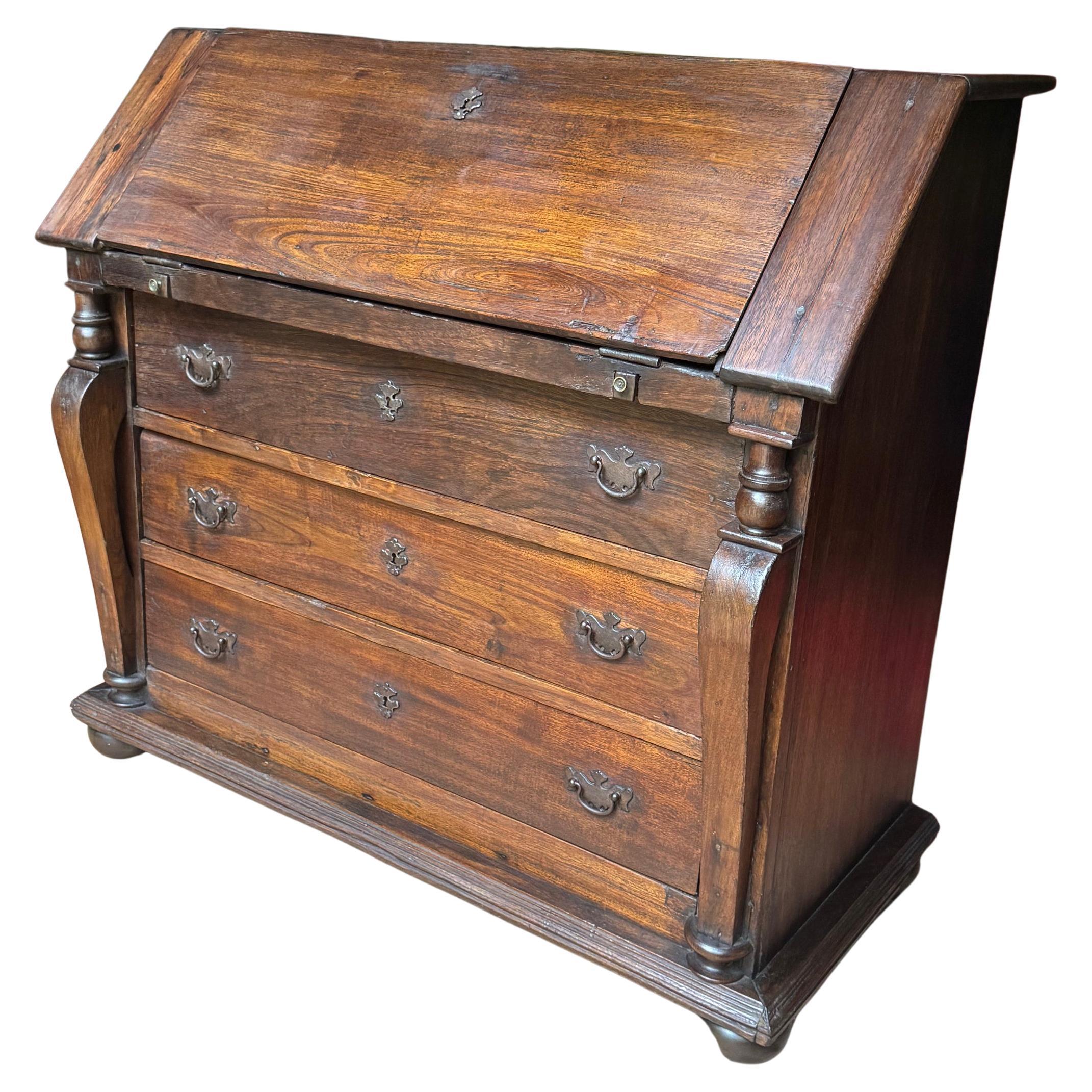 18th Century and Earlier Conventual 18th-Century European Bureau – Rustic Devotion in Solid Wood For Sale