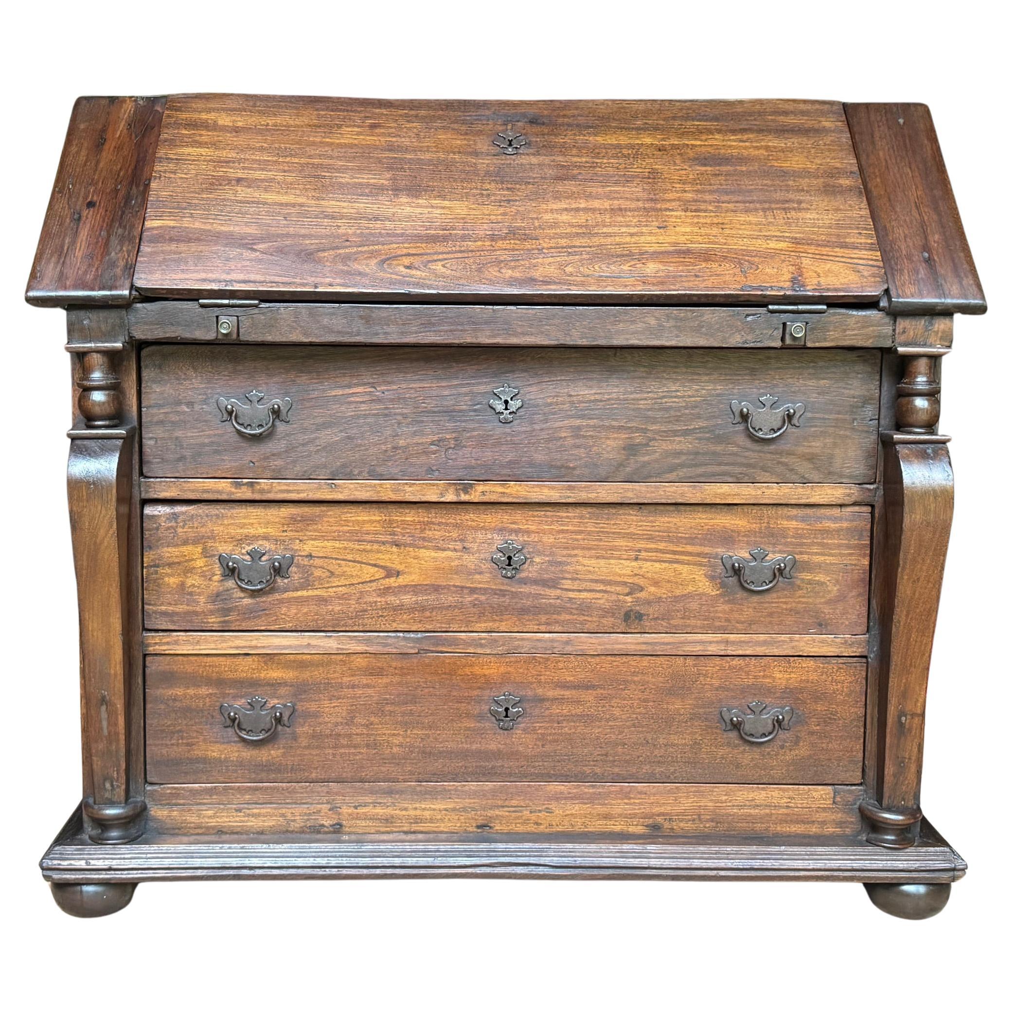 Conventual 18th-Century European Bureau – Rustic Devotion in Solid Wood For Sale