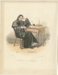 Conventuel - Litografia colorata a mano del 1862 di un frate francescano conventuale