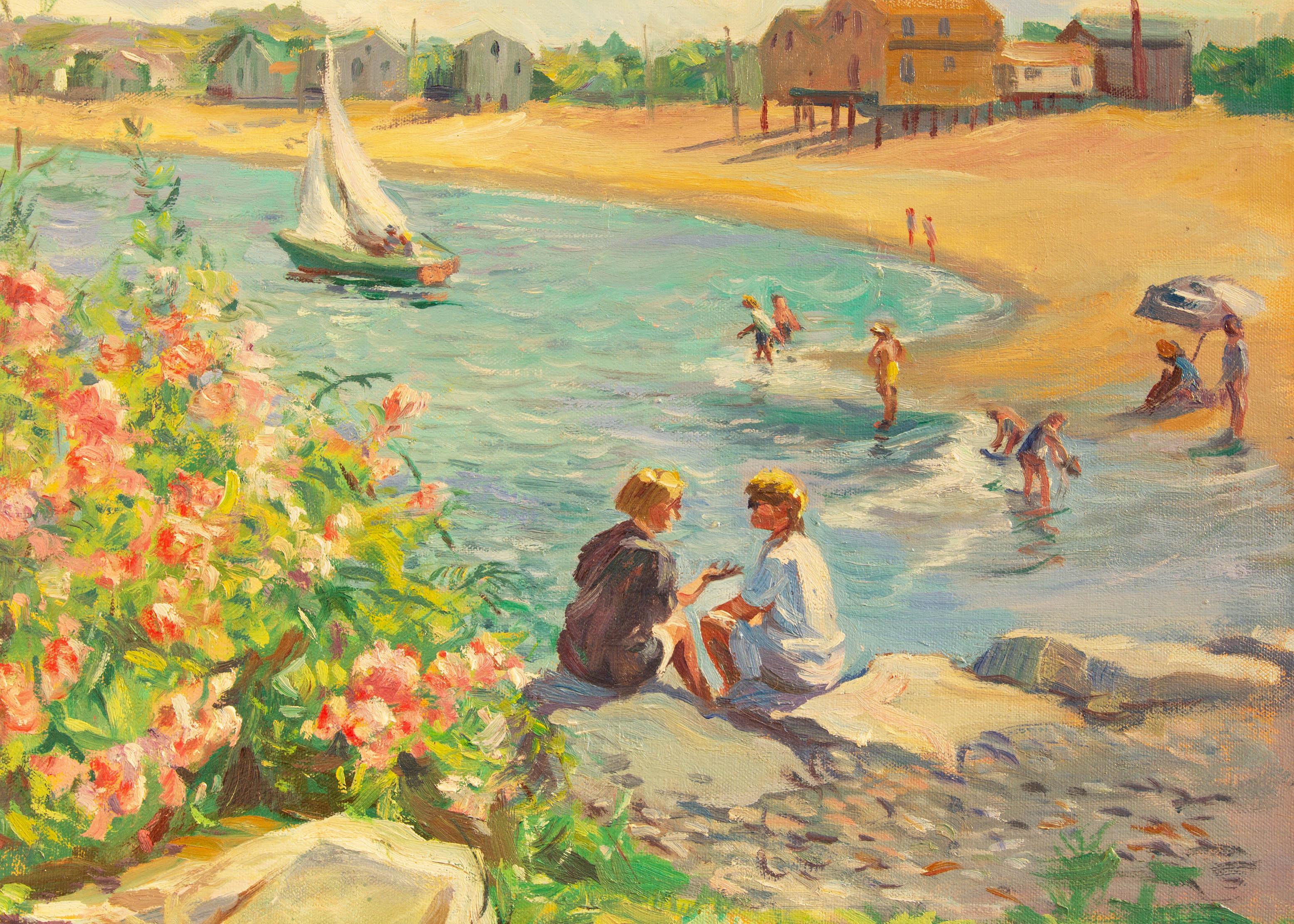 Impressionist beach scene by Marjorie Whorf. Titled 