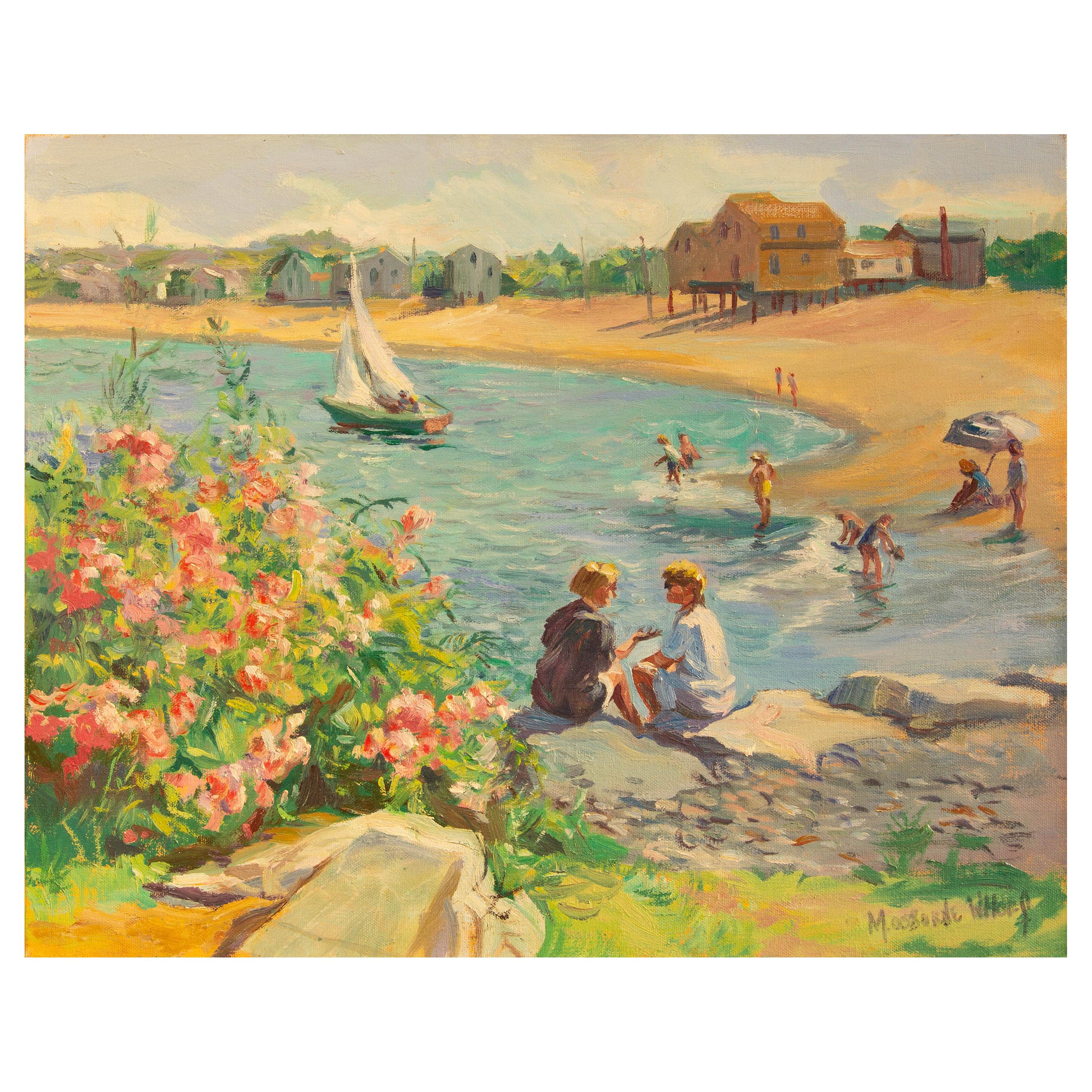 "Conversation at Peggoty Beach" Painting by Marjorie Osborne Whorf