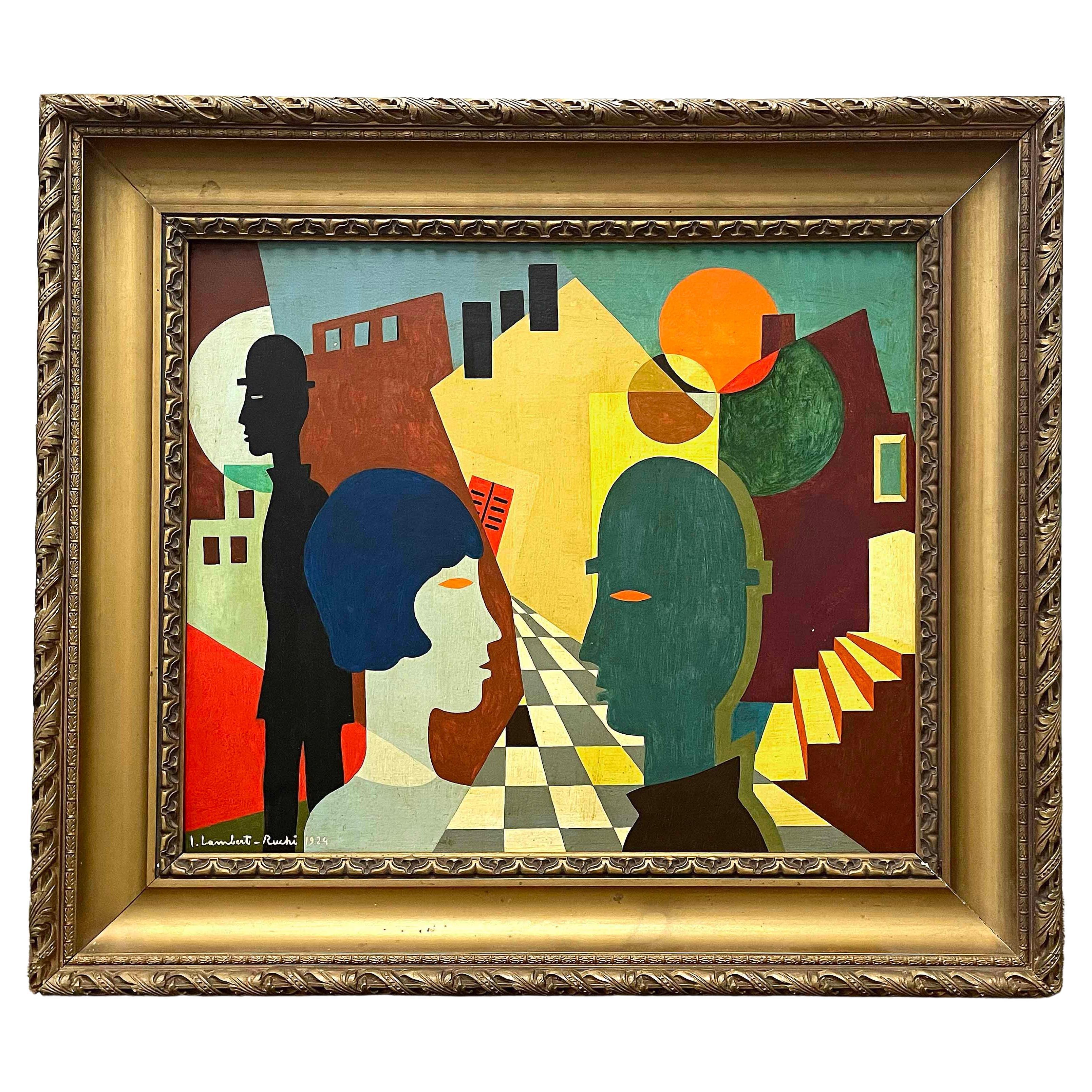 "Conversation in Cubist Setting," Extraordinary Painting by Lambert-Rucki, 1924