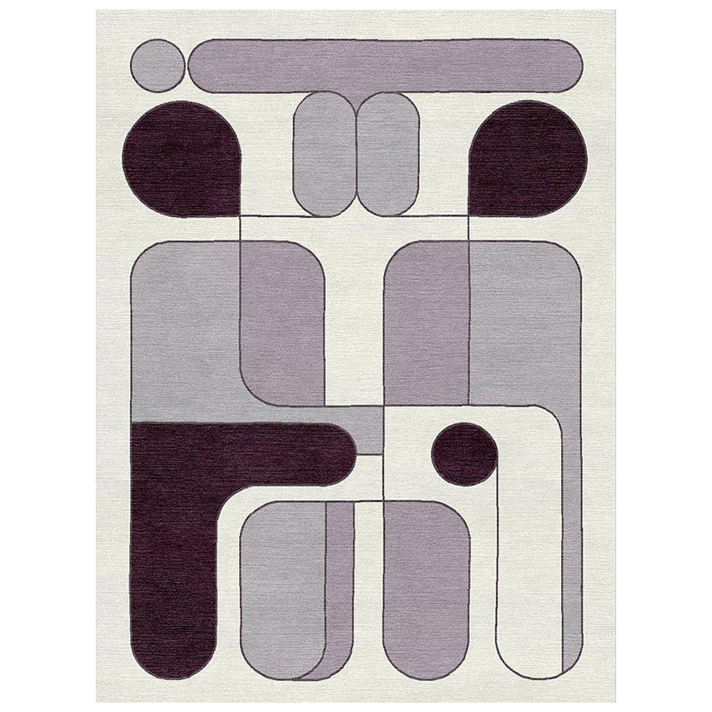 "Conversation - Lavender + Cream" /  10' x 14' / Hand Knotted Wool Rug For Sale