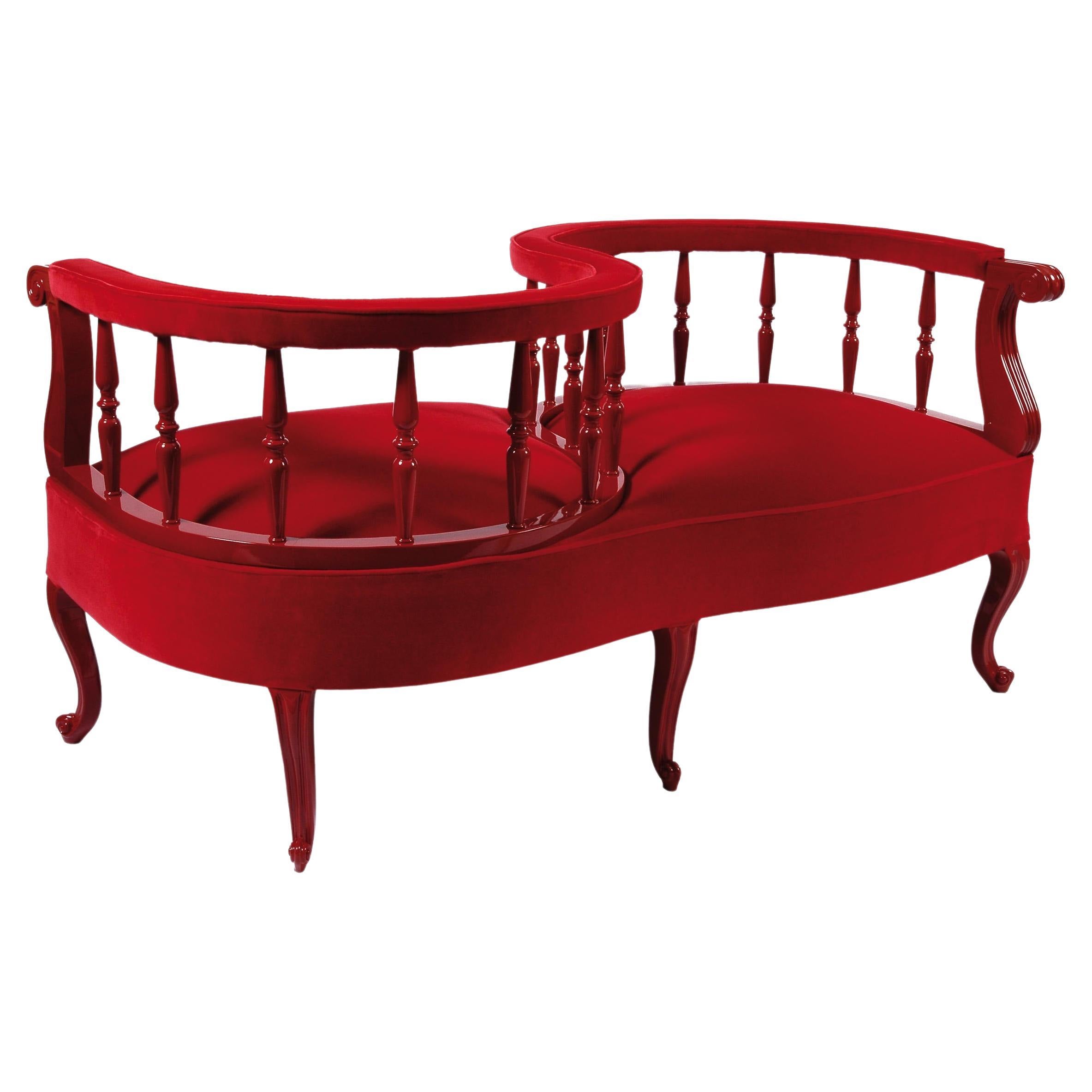 Conversation Sofa Offered in Velvet & Lacquer For Sale