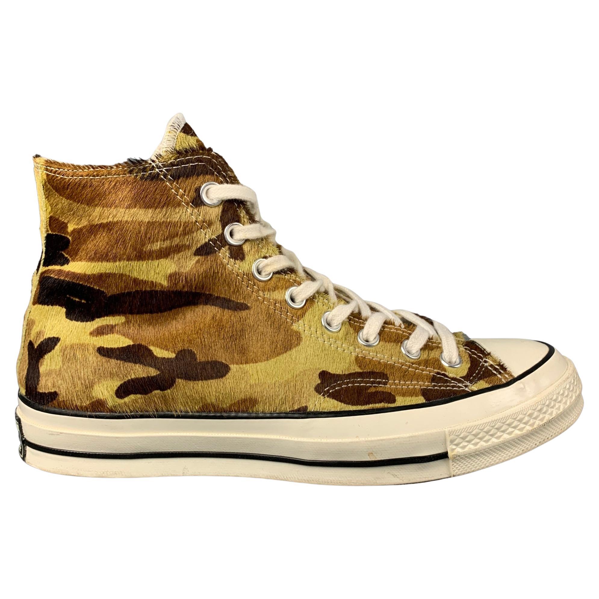 CONVERSE Size 8 White Beige Brown Camo High Top Sneakers For Sale at 1stDibs