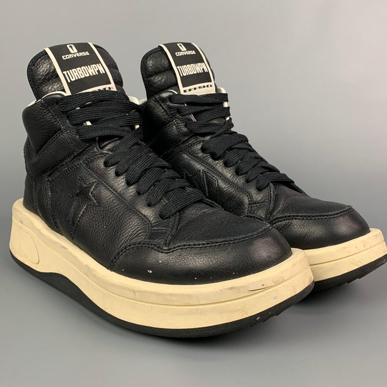 CONVERSE x DRKSHW Size 9.5 Black and Cream Leather High Top TURBOWPN  Sneakers For Sale at 1stDibs