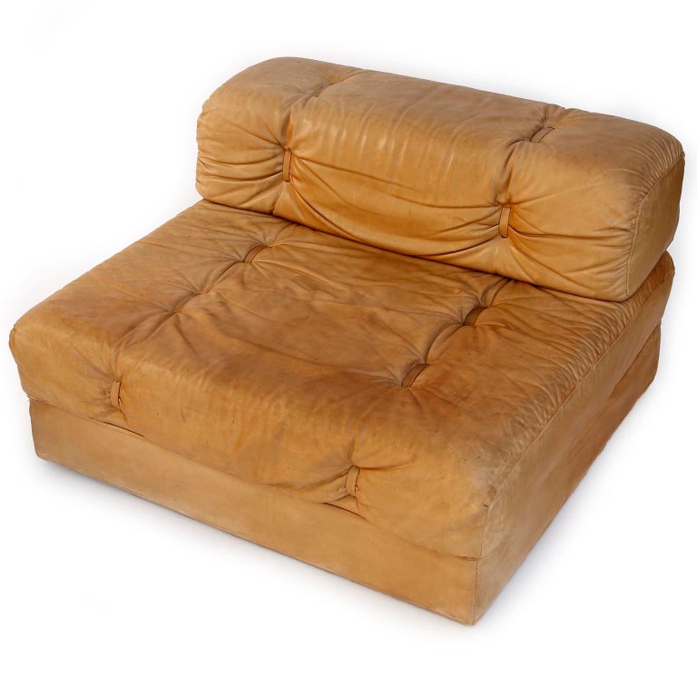 Convertable Sofa Daybed Couch Bed 'Atrium', Wittmann, Cognac Leather