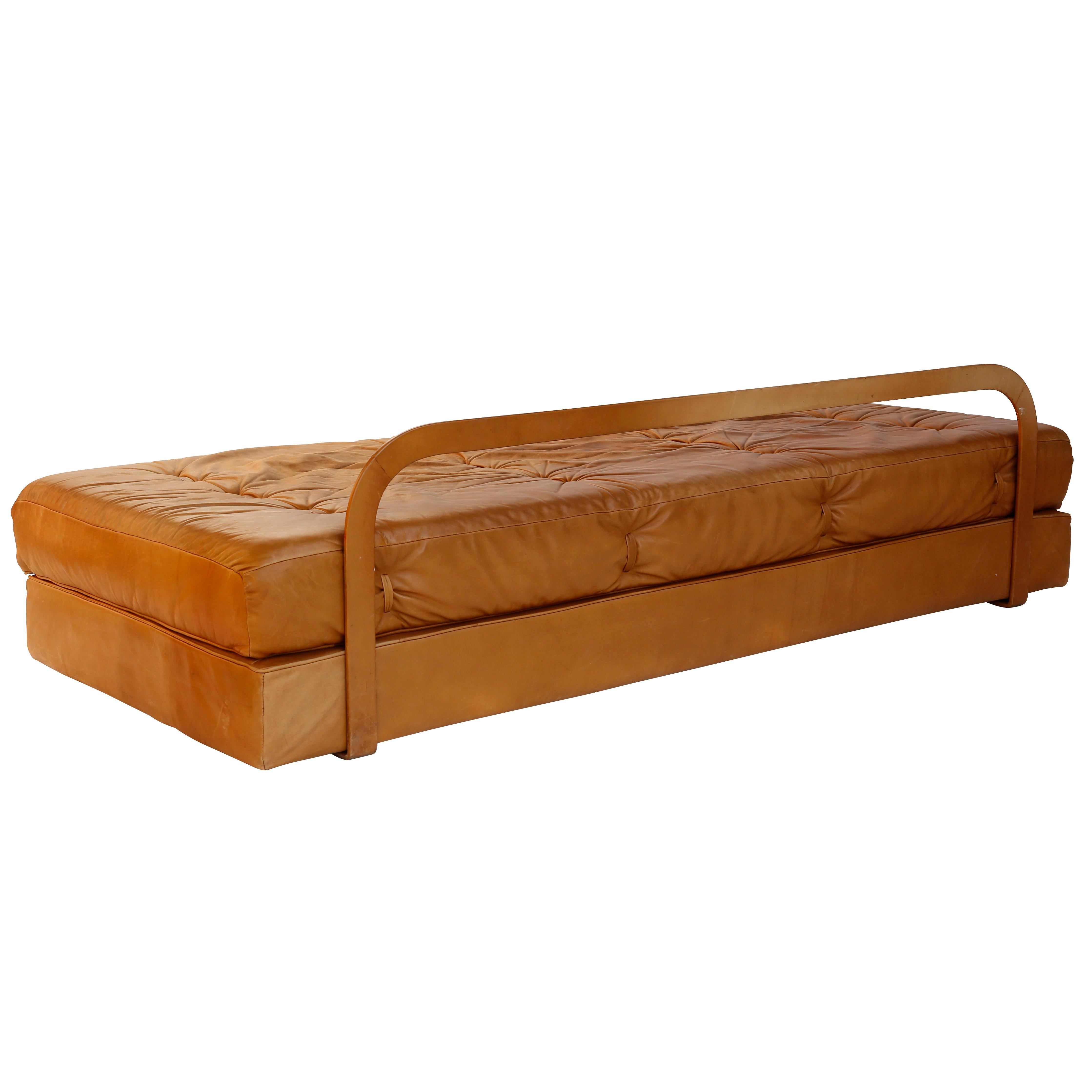 Austrian Convertable Sofa Daybed Couch Bed 'Atrium', Wittmann, Cognac Leather, 1970