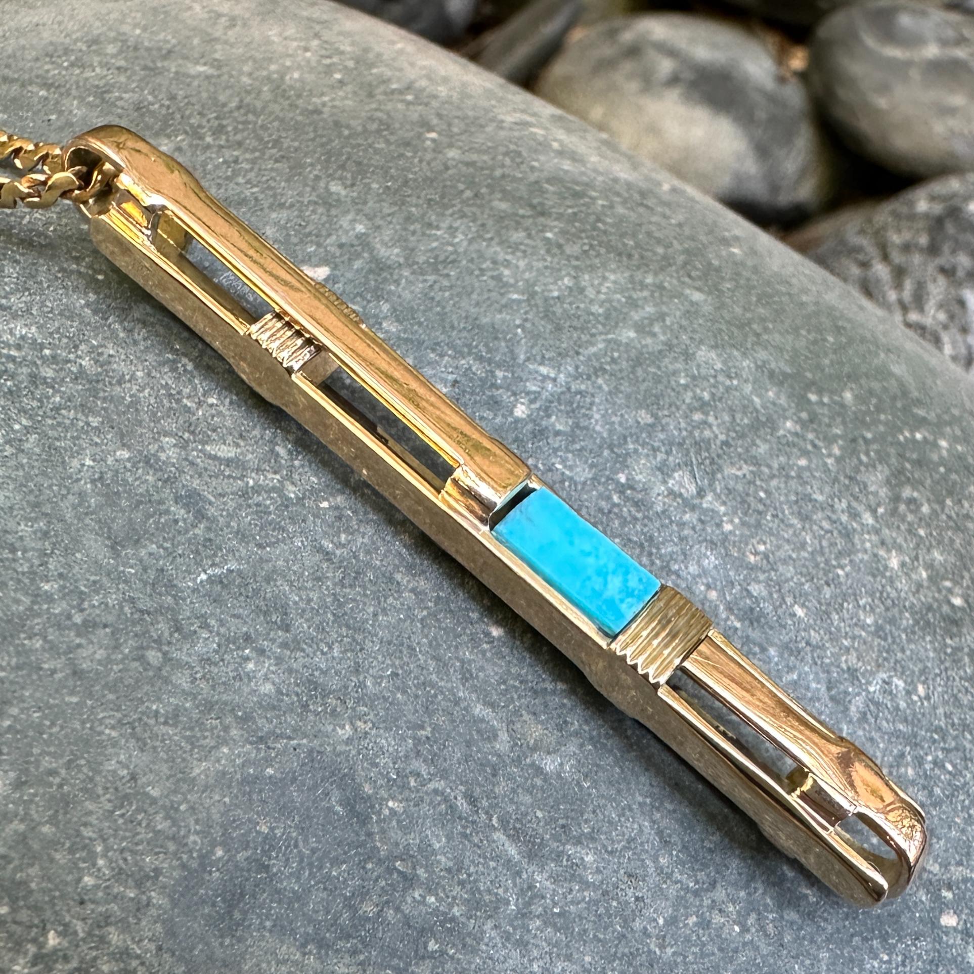Konvertierte 1930er Bar Pin Anhänger mit Dornröschen Türkis auf 30