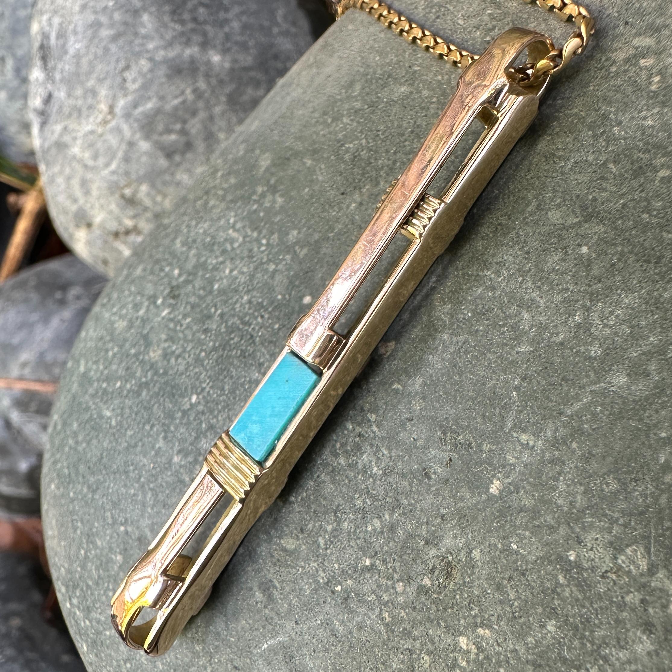 Konvertierte 1930er Bar Pin Anhänger mit Dornröschen Türkis auf 30