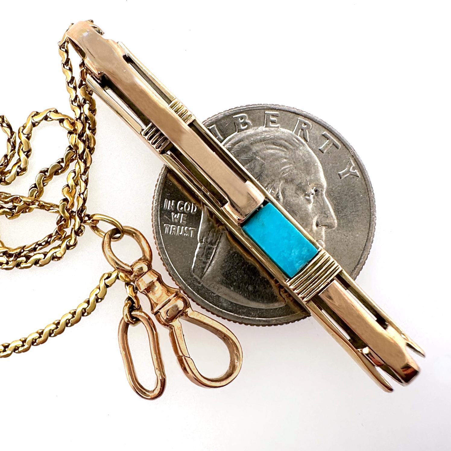 Konvertierte 1930er Bar Pin Anhänger mit Dornröschen Türkis auf 30