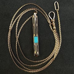 Converted 1930s Bar Pin Pendant with Sleeping Beauty Turquoise on 30" Chain