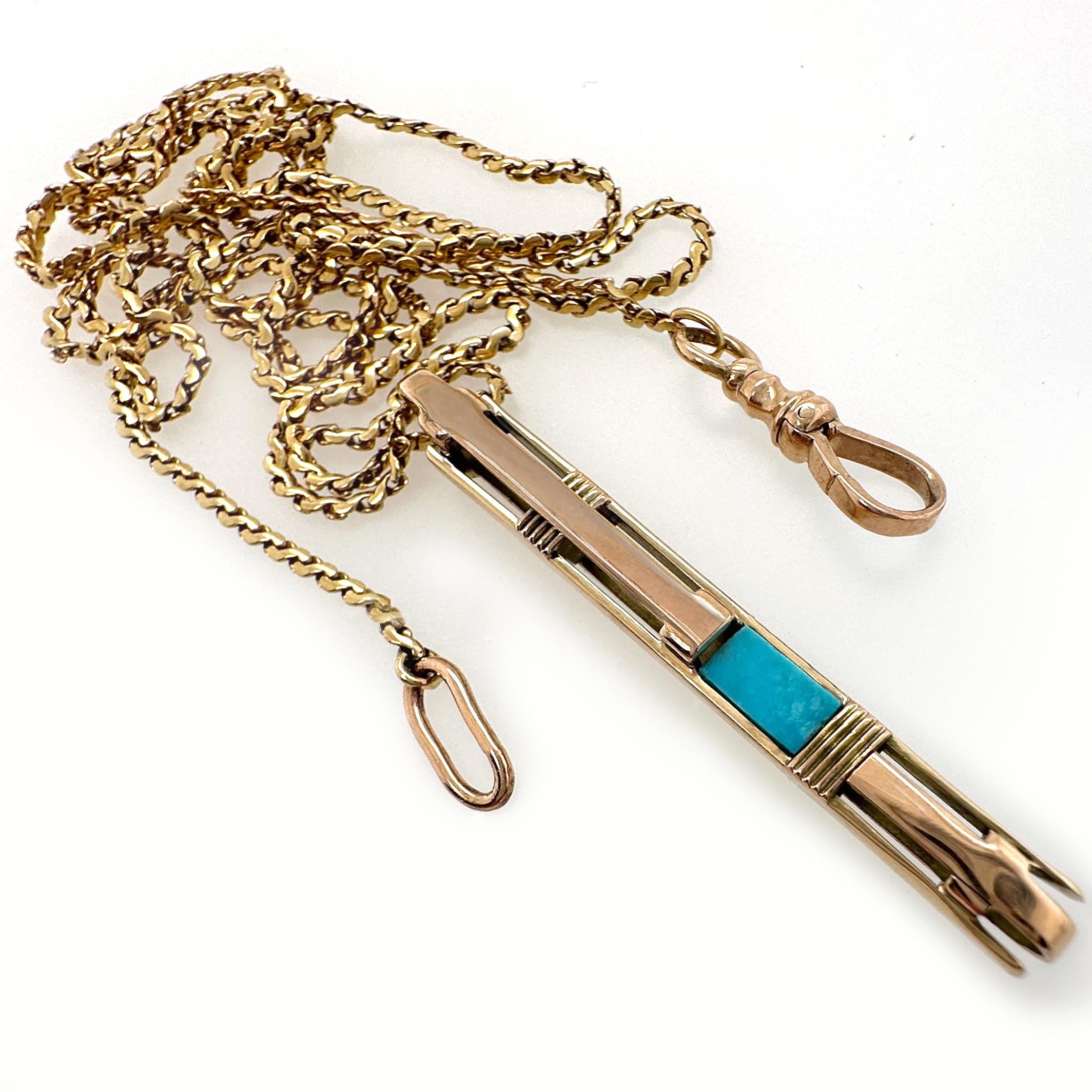 Konvertierte 1930er Bar Pin Anhänger mit Dornröschen Türkis auf 30