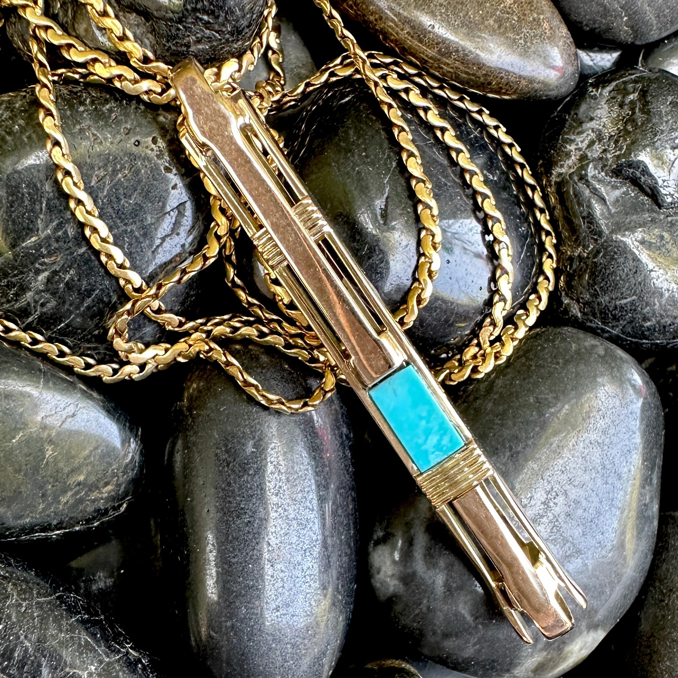 Konvertierte 1930er Bar Pin Anhänger mit Dornröschen Türkis auf 30