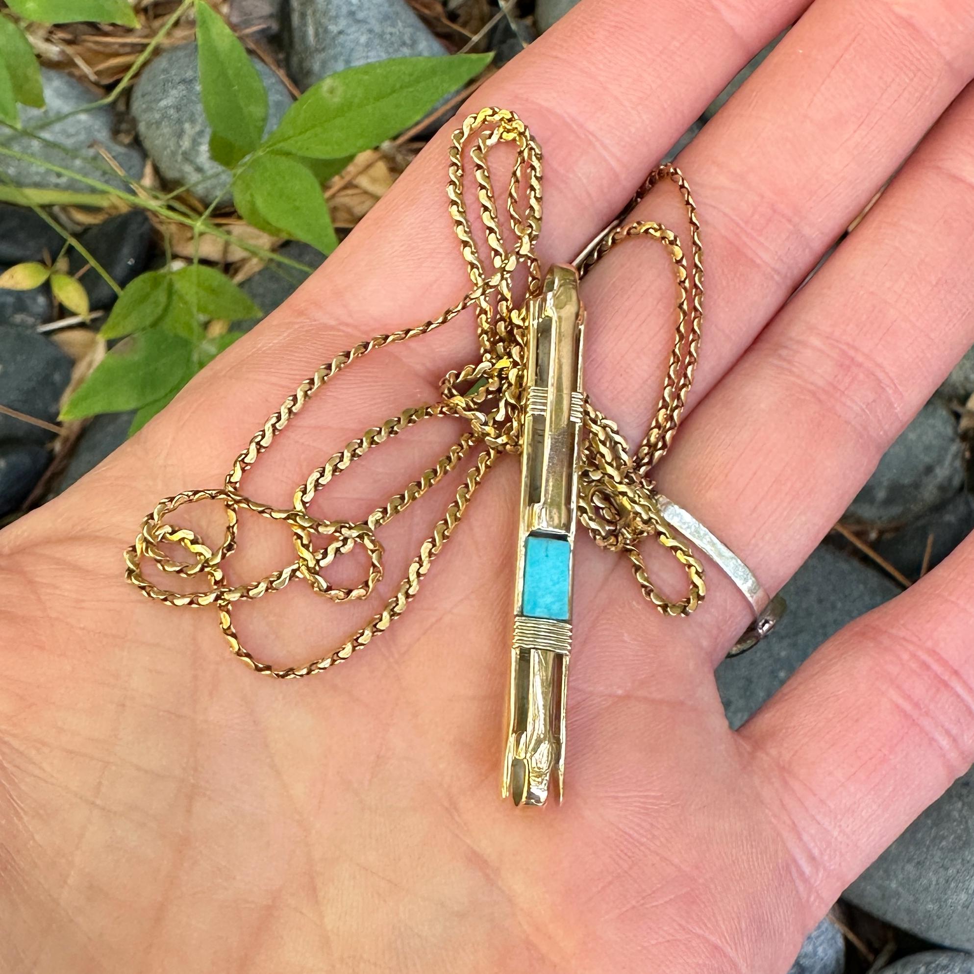 Konvertierte 1930er Bar Pin Anhänger mit Dornröschen Türkis auf 30