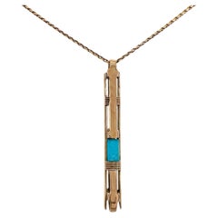 Converted 1930s Bar Pin Pendant with Sleeping Beauty Turquoise on 30" Chain