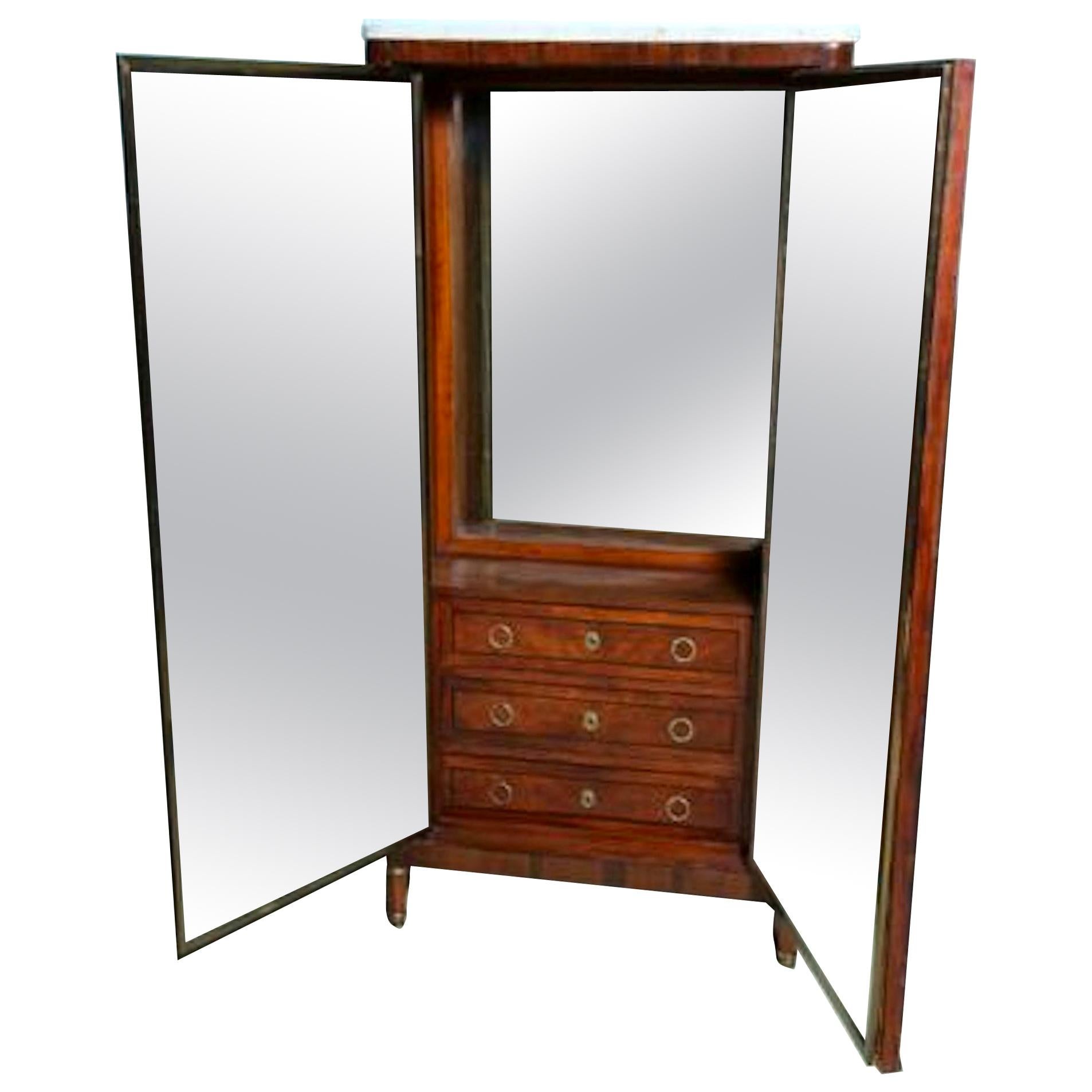 Converted Dresser Cabinet 3-Way Mirror Inside Louis XVI Secretary, Reduced For Sale