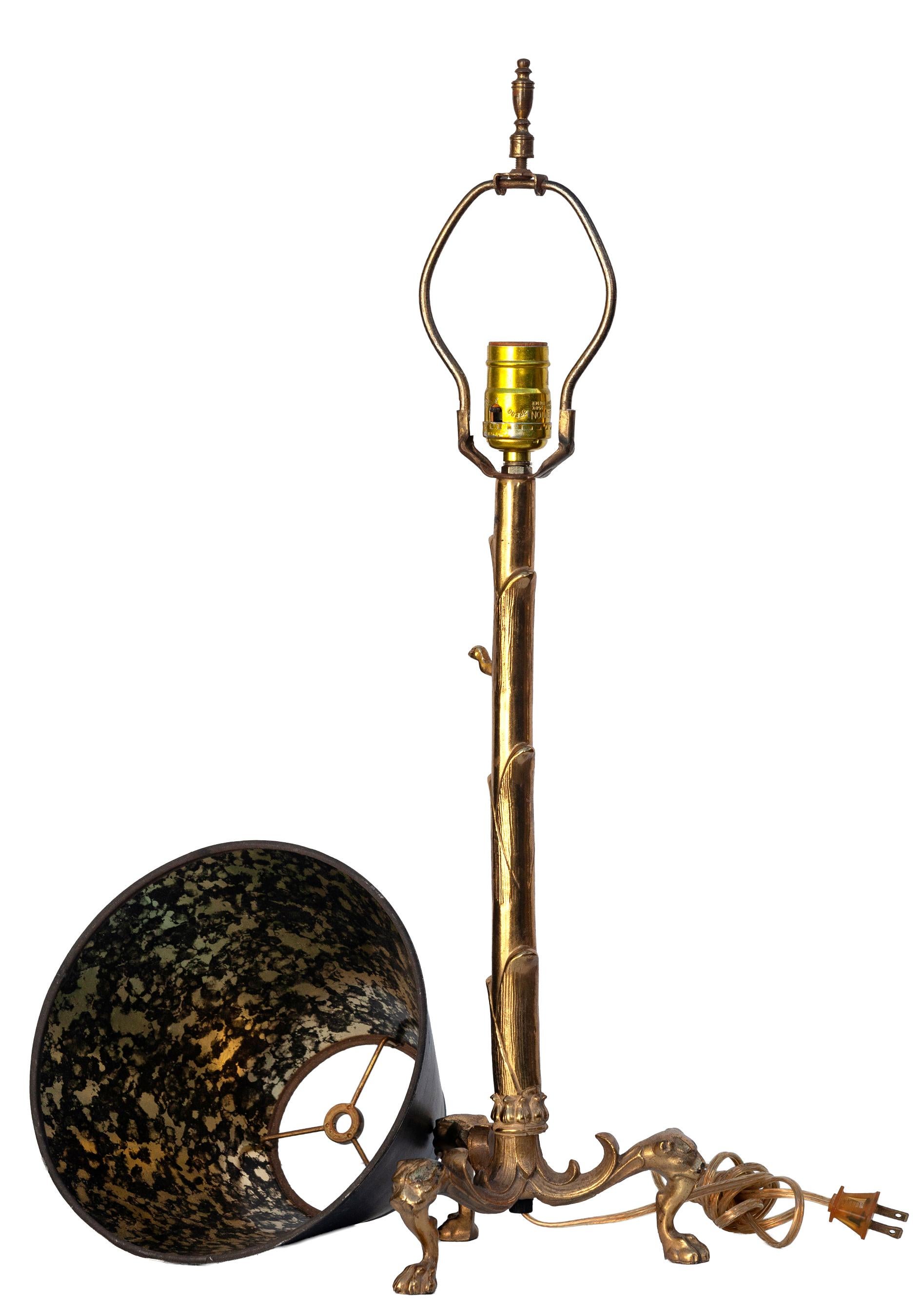 Converted Brass Andiron Candlestick Lamp on Tripod Base (Handgefertigt) im Angebot