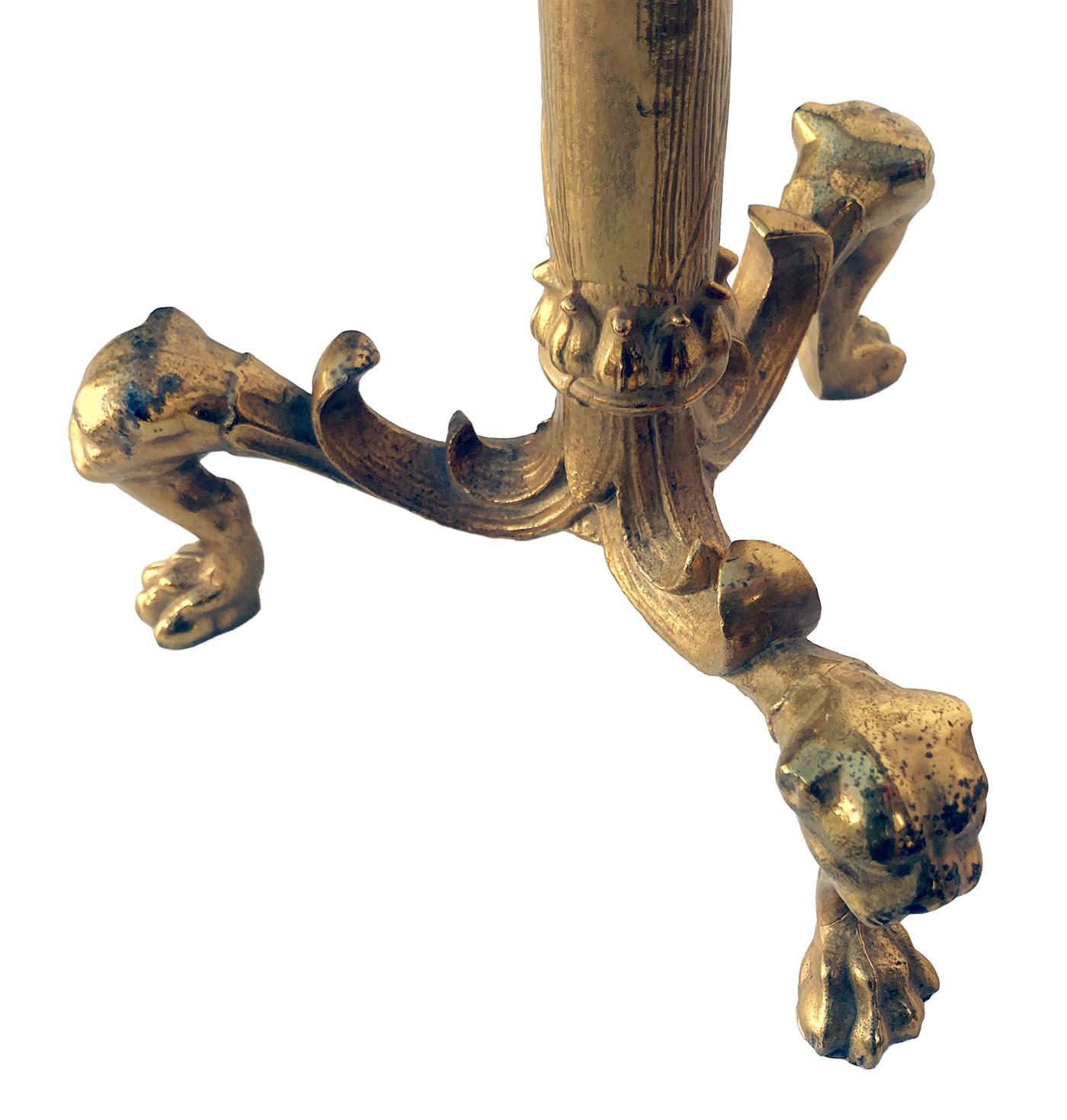 Converted Brass Andiron Candlestick Lamp on Tripod Base (Bronze) im Angebot