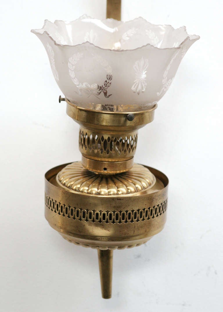 Converted Brass Oil Lamp Wall Sconce For Sale at 1stDibs